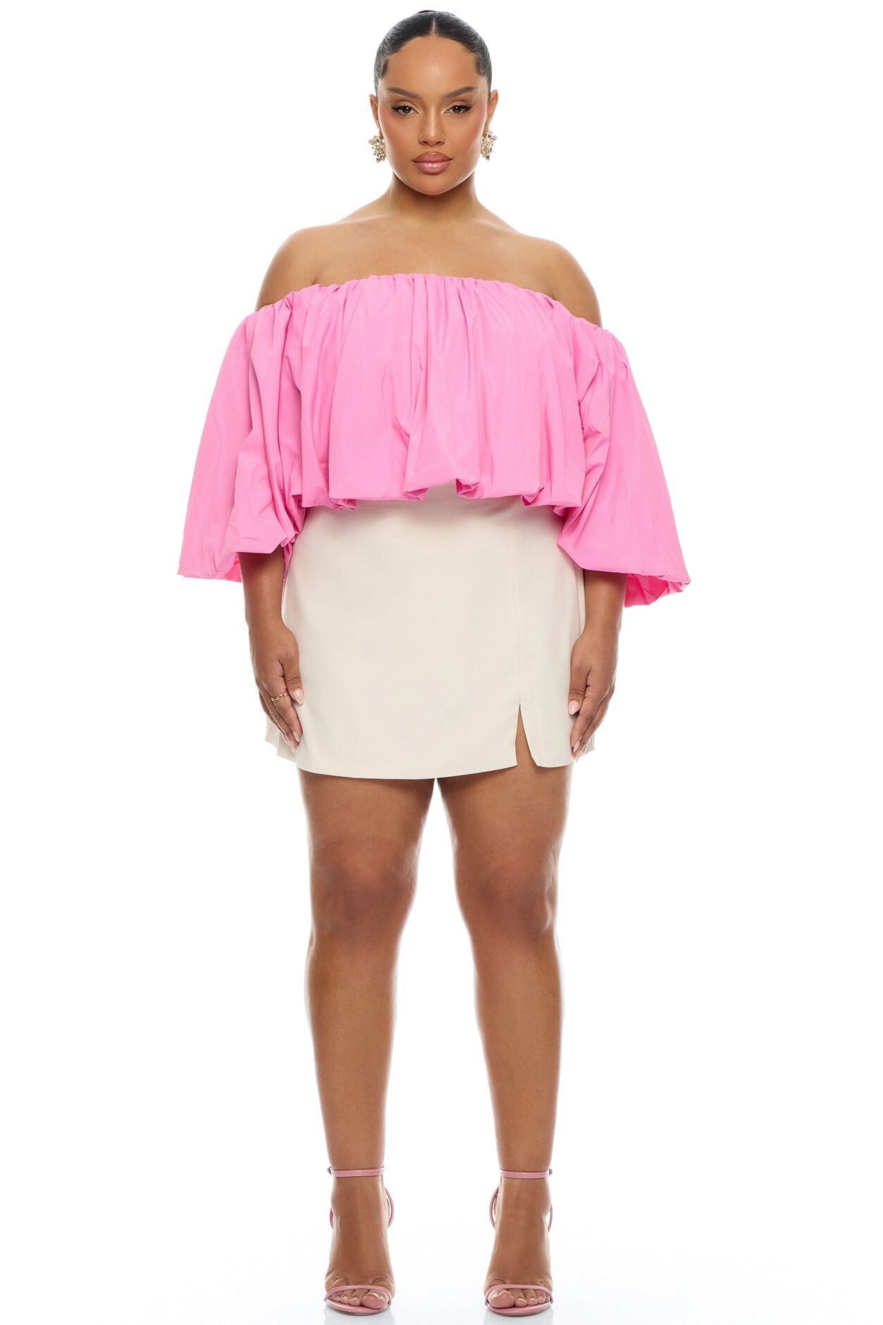 Olyvia Off Shoulder Taffeta Top - Pink