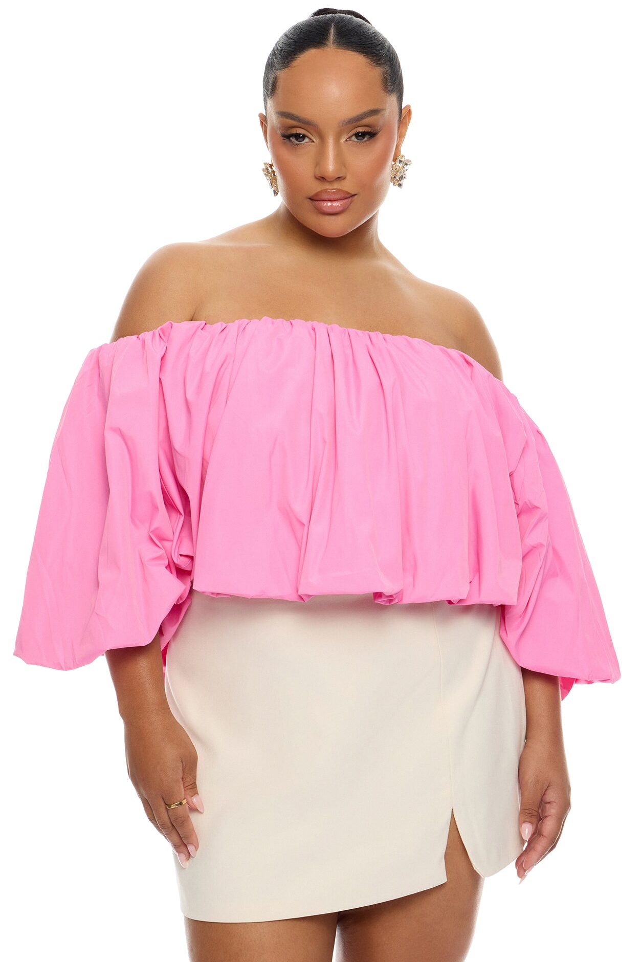 Olyvia Off Shoulder Taffeta Top - Pink