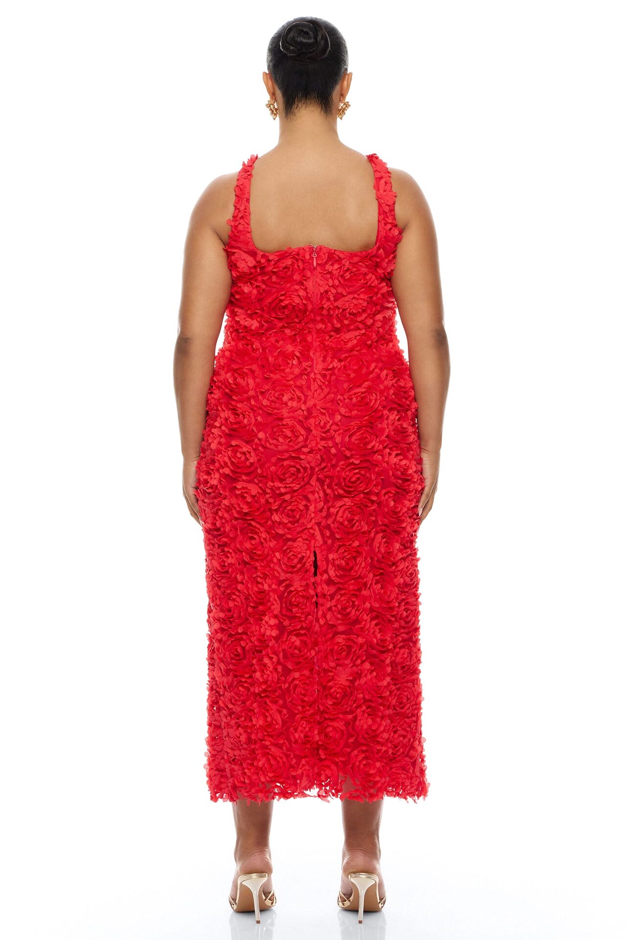 Rose Gardens Floral Applique Midi Dress - Red
