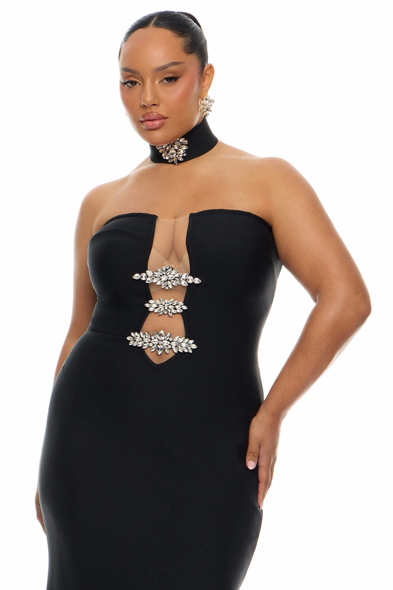 Brandi Choker Bandage Gown - Black