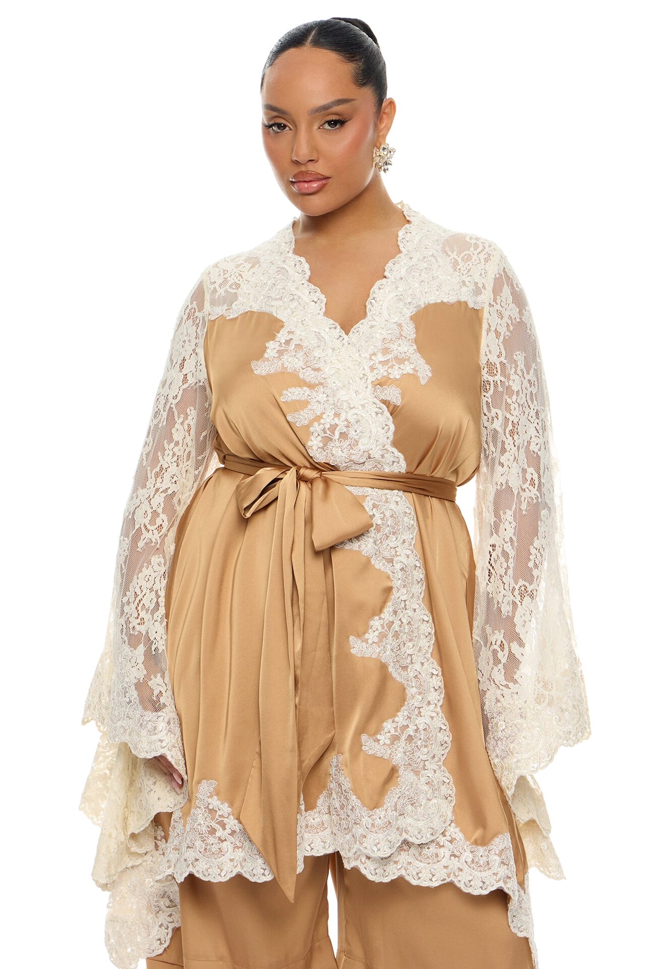 Cathryn Lace Satin Kimono - Gold