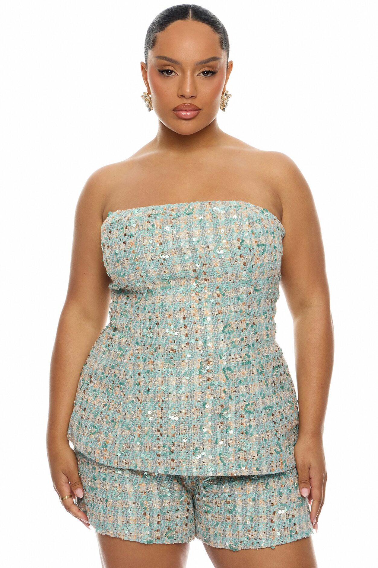 Maeve Embellished Tweed Short Set - Mint