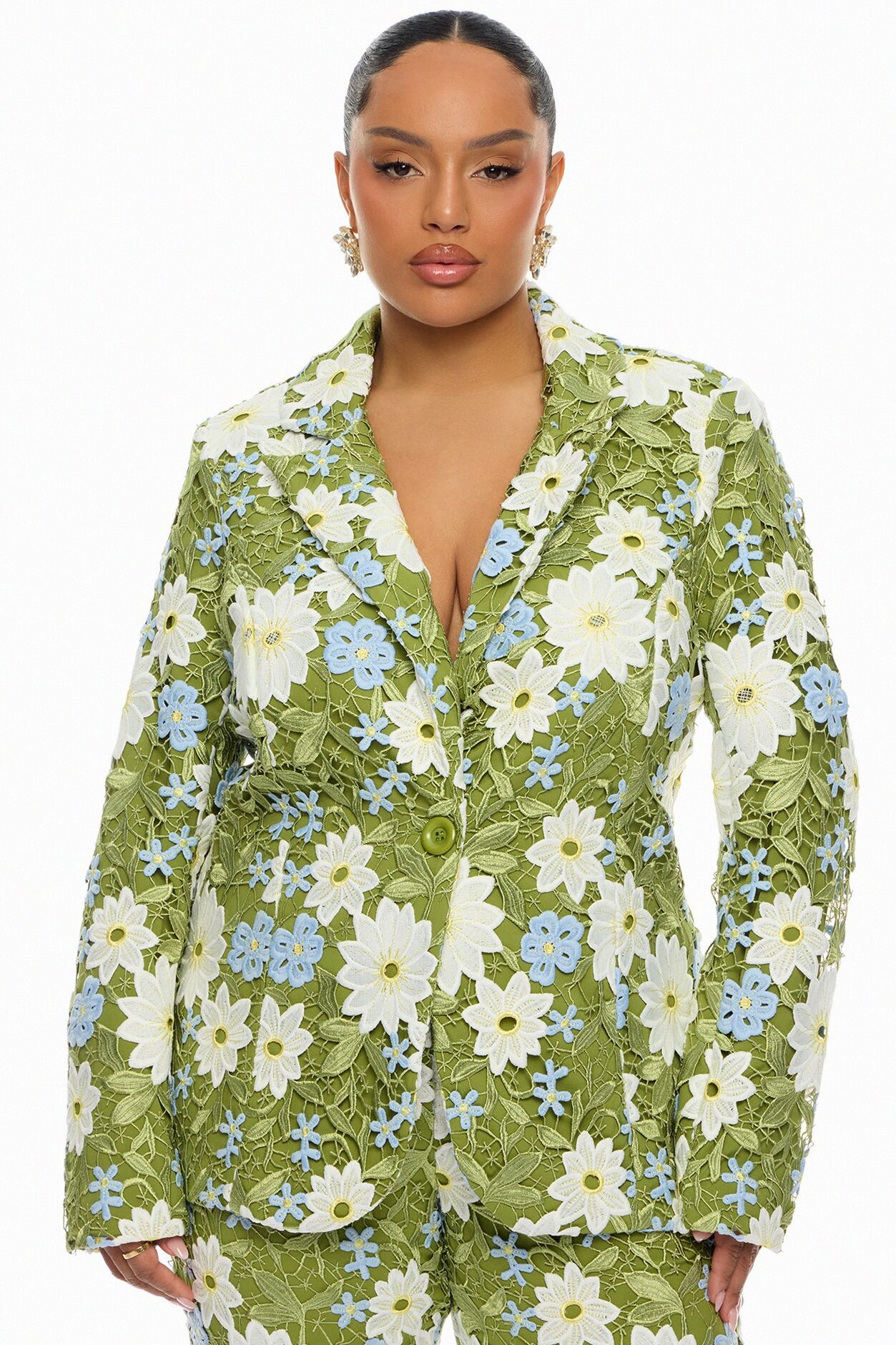Dani Floral Embroidered Blazer - Chartreuse
