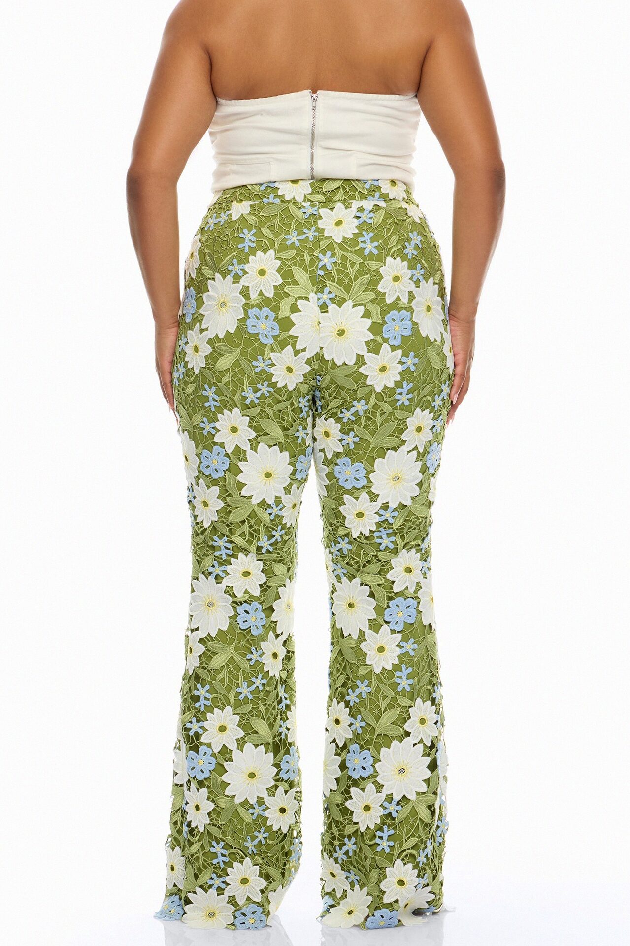 Dani Floral Embroidered Flare Pant - Chartreuse