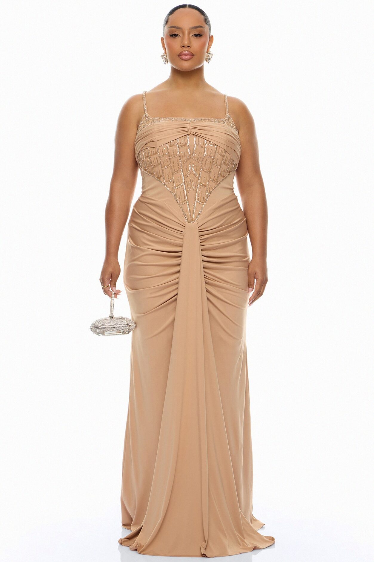 Party All Night Embellished Maxi Dress - Nude