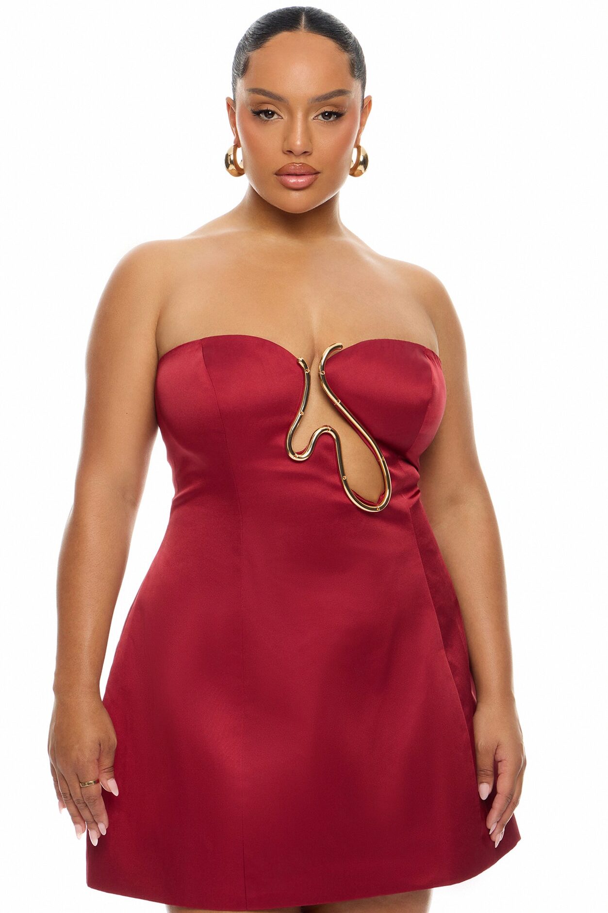 Effortless Glam Hardware Mini Dress - DarkRed