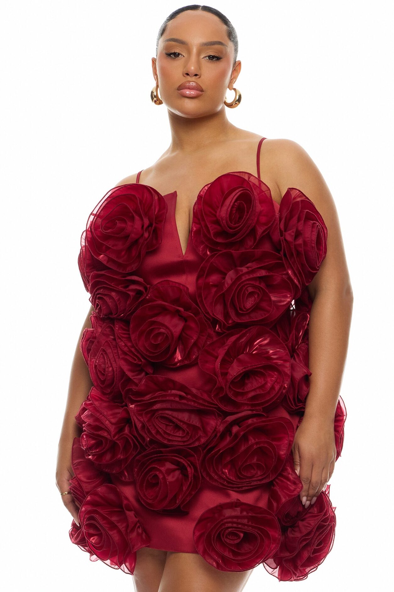Wild Roses Floral Applique Mini Dress - Wine