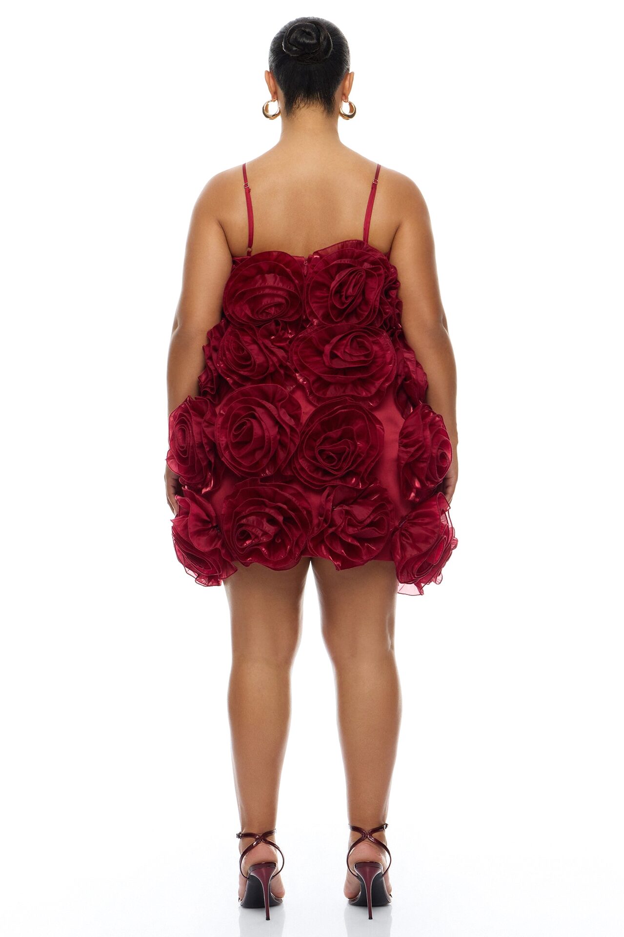 Wild Roses Floral Applique Mini Dress - Wine