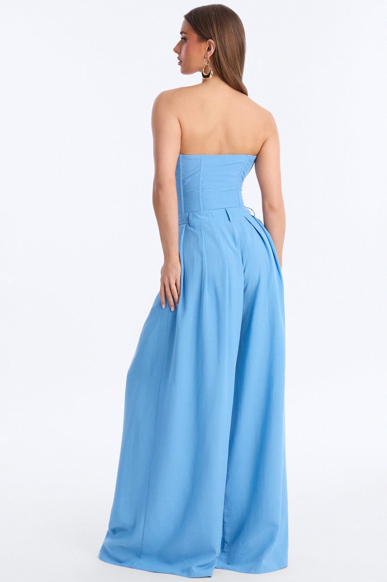 Jenine Corset Wide Leg Pant Set - Slate Blue