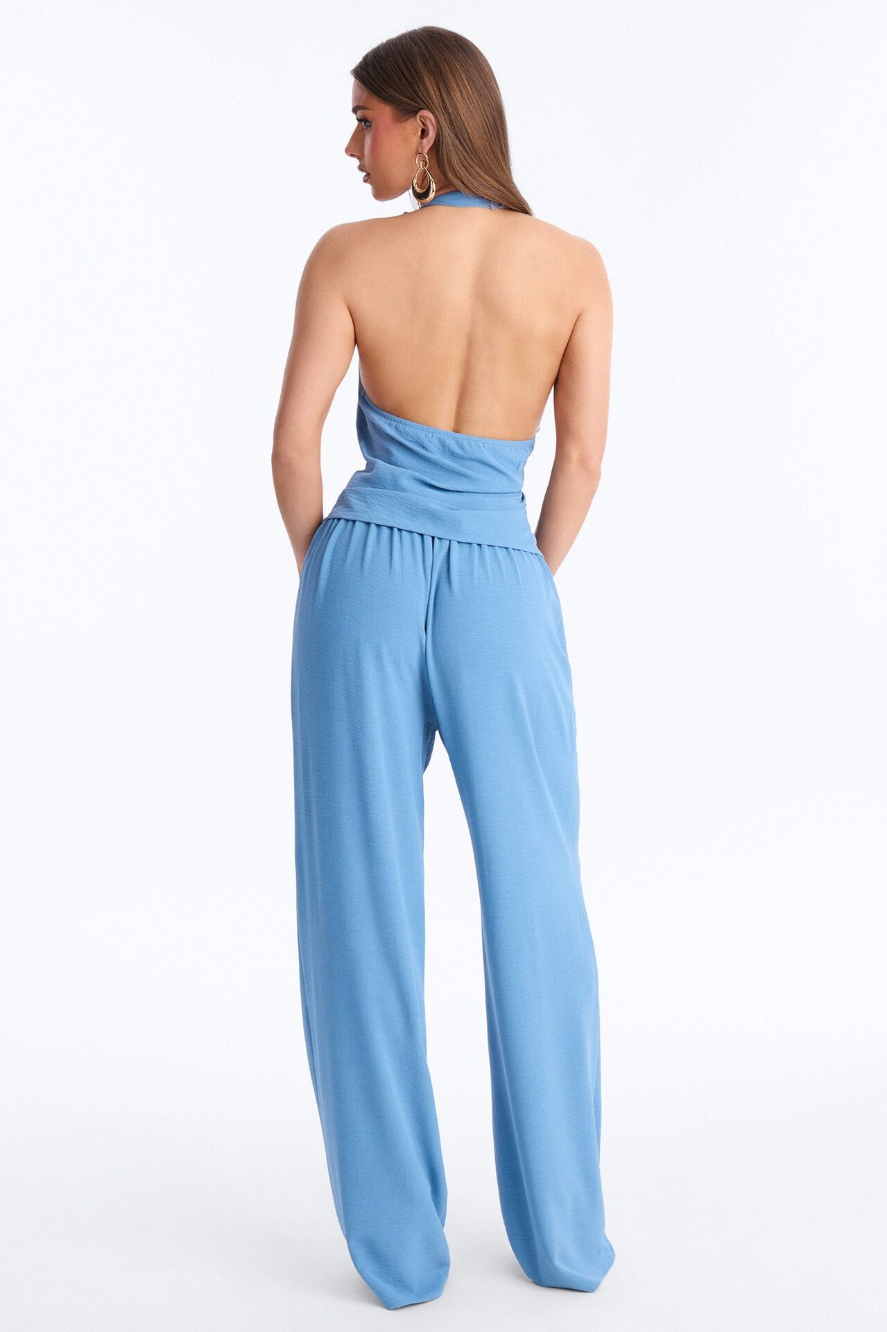Natalie Halter Cowl Pant Set - Blue