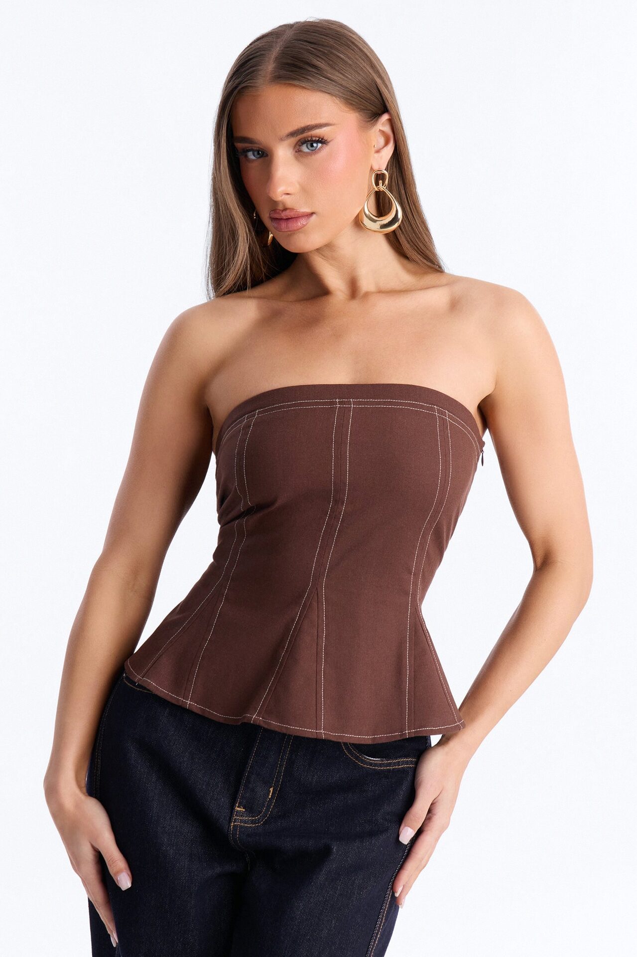 Treat Me Better Peplum Linen Top - Chocolate