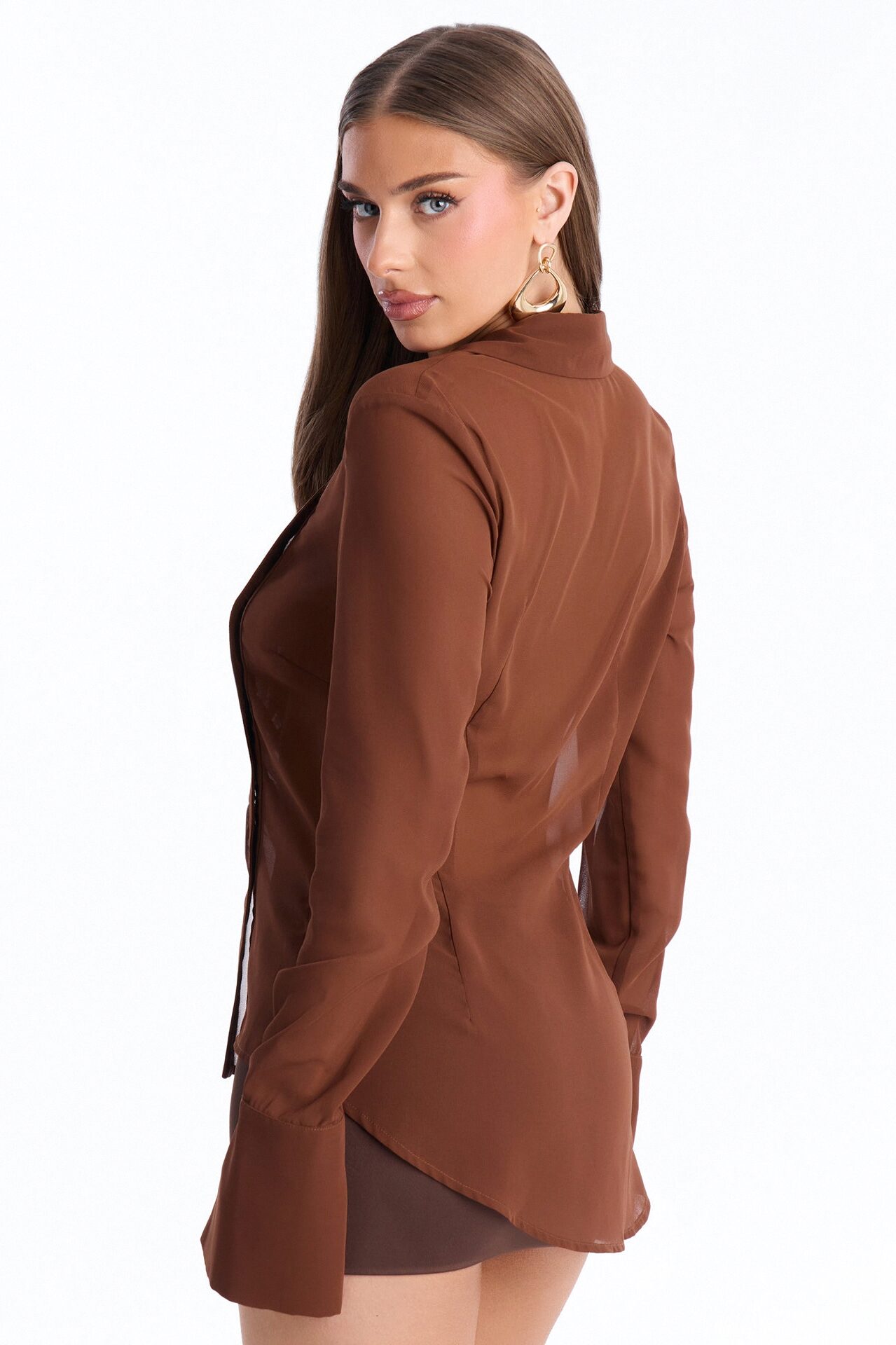 Easy Chic Sheer Chiffon Shirt - Chocolate