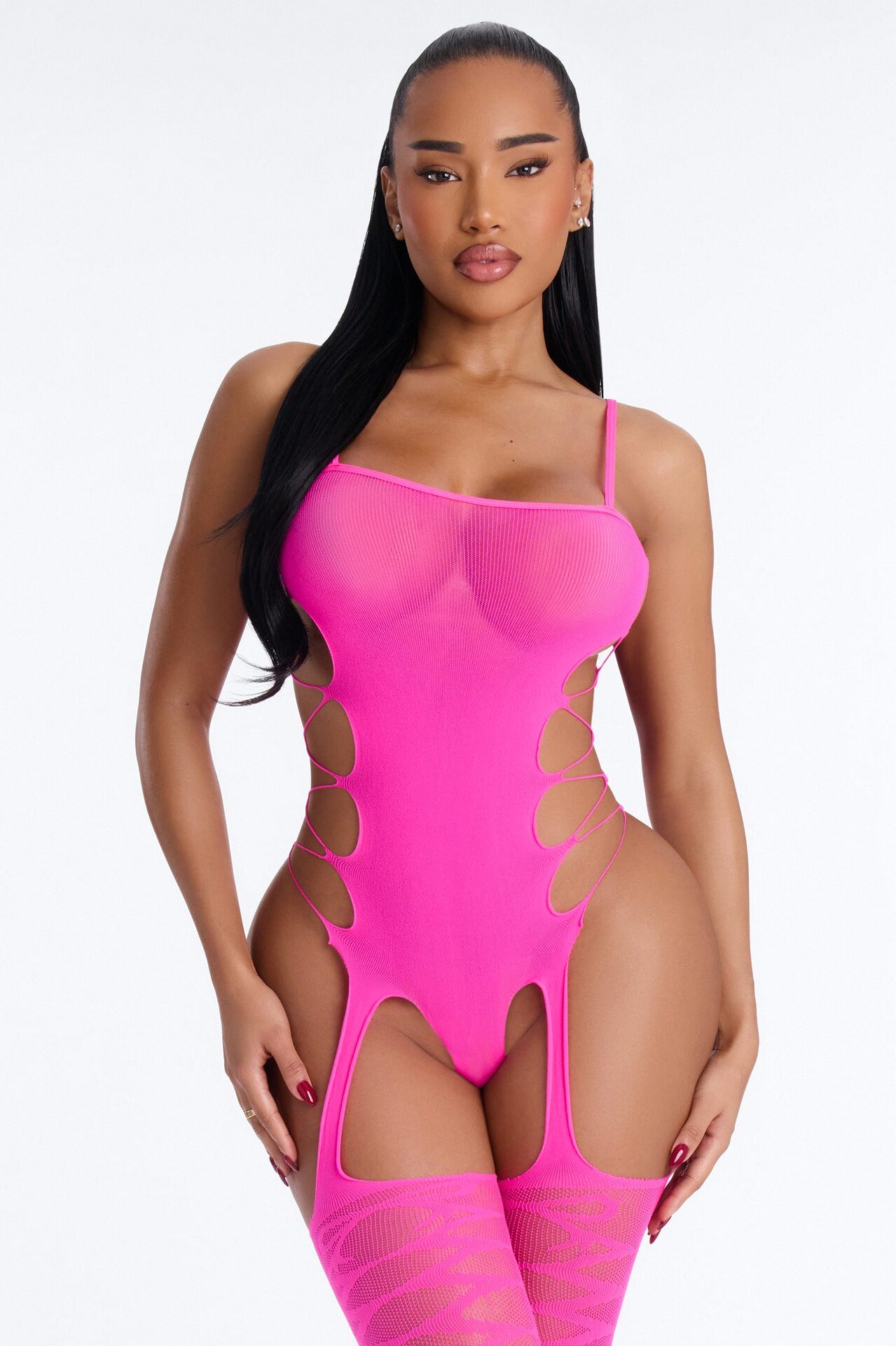 Too Much For Me Seamless Cutout Bodystocking - Hot Pink