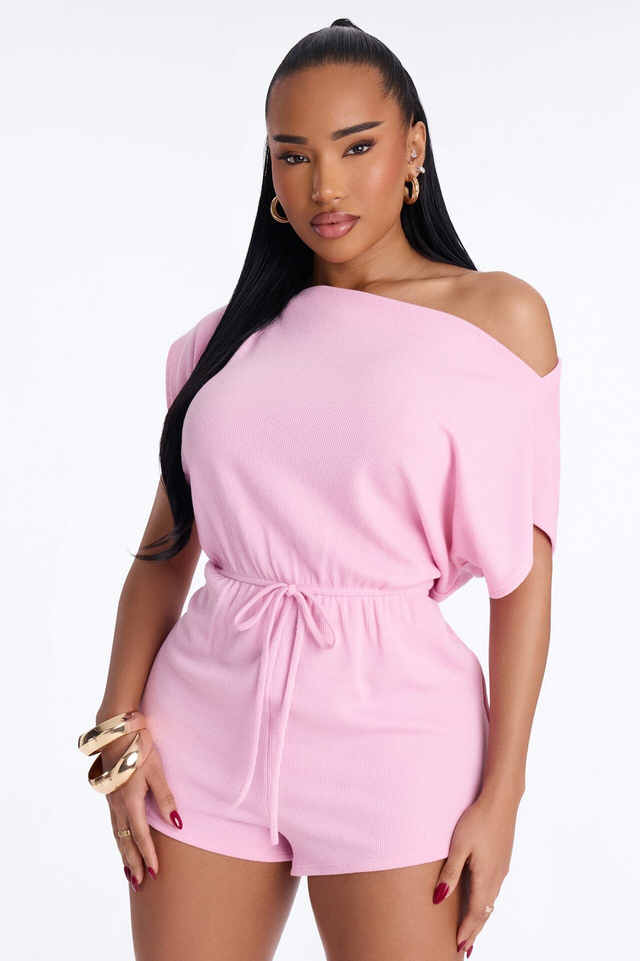 Easy Does It Ribbed Romper - Pink