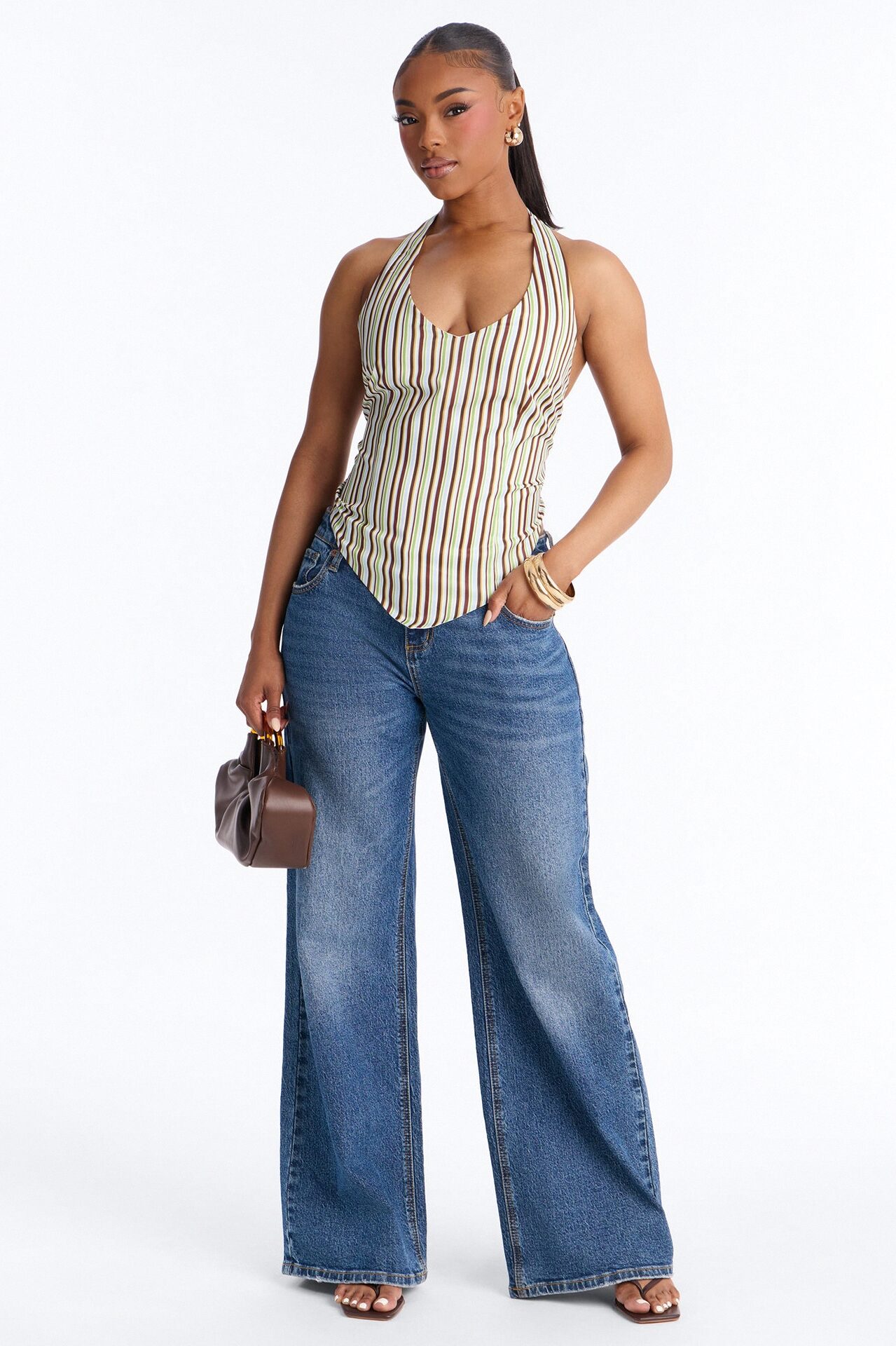 Made For Summer Days Bandana Striped Halter Top - Multi Color