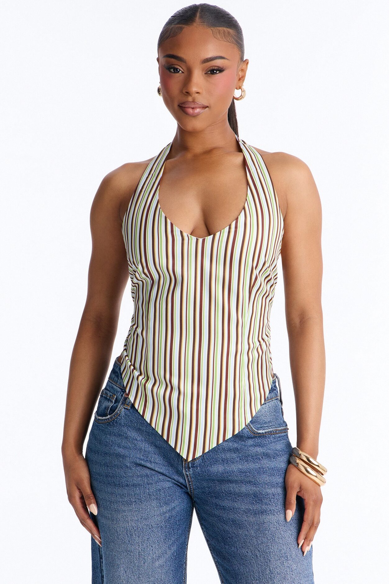 Made For Summer Days Bandana Striped Halter Top - Multi Color