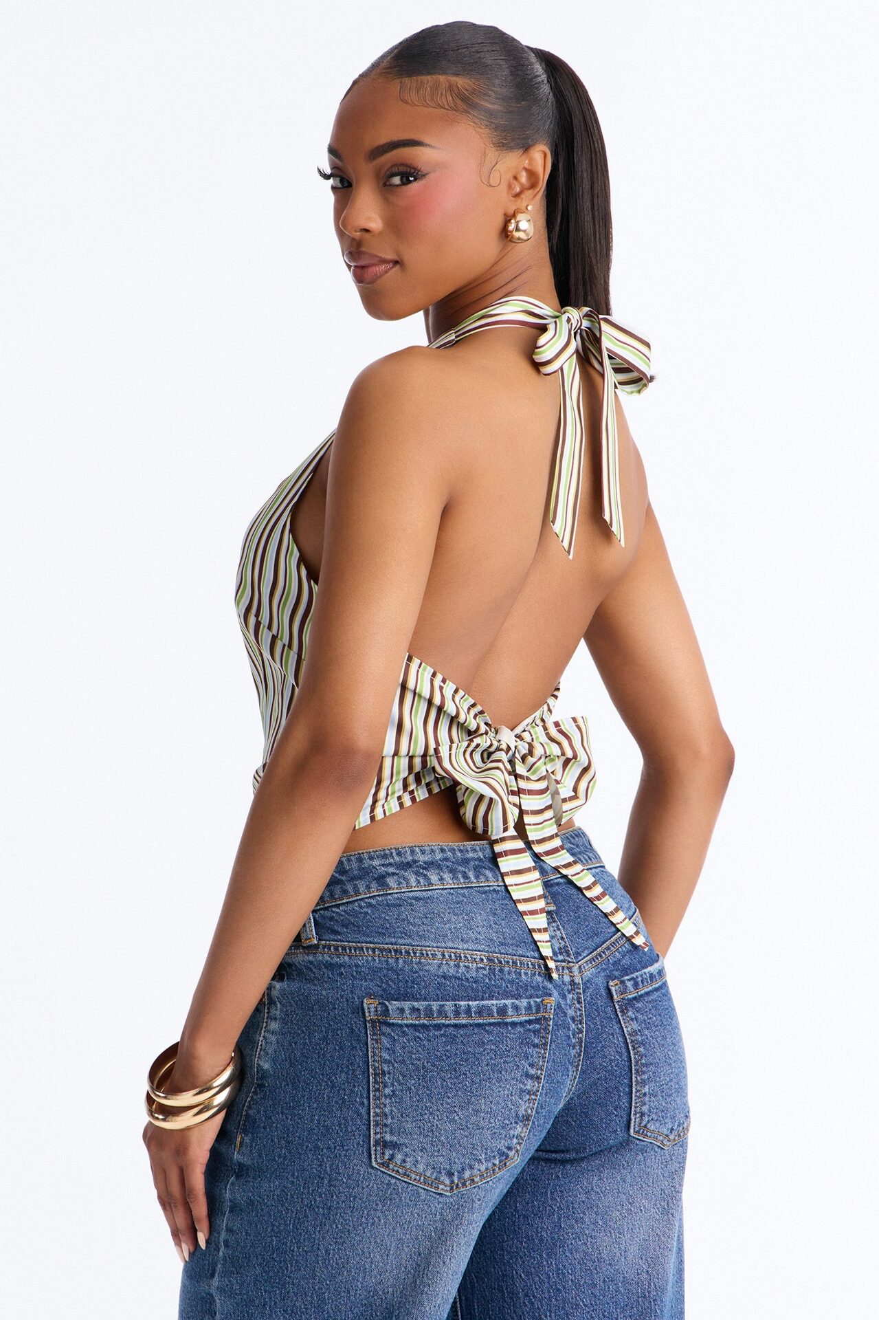 Made For Summer Days Bandana Striped Halter Top - Multi Color
