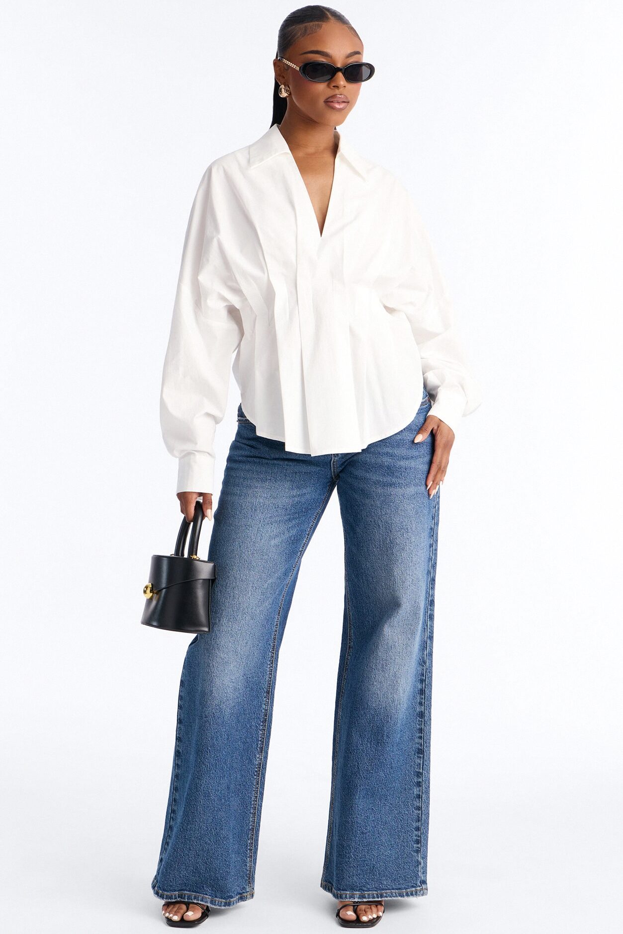 Cool Girl In Progress Pleated Poplin Top - White