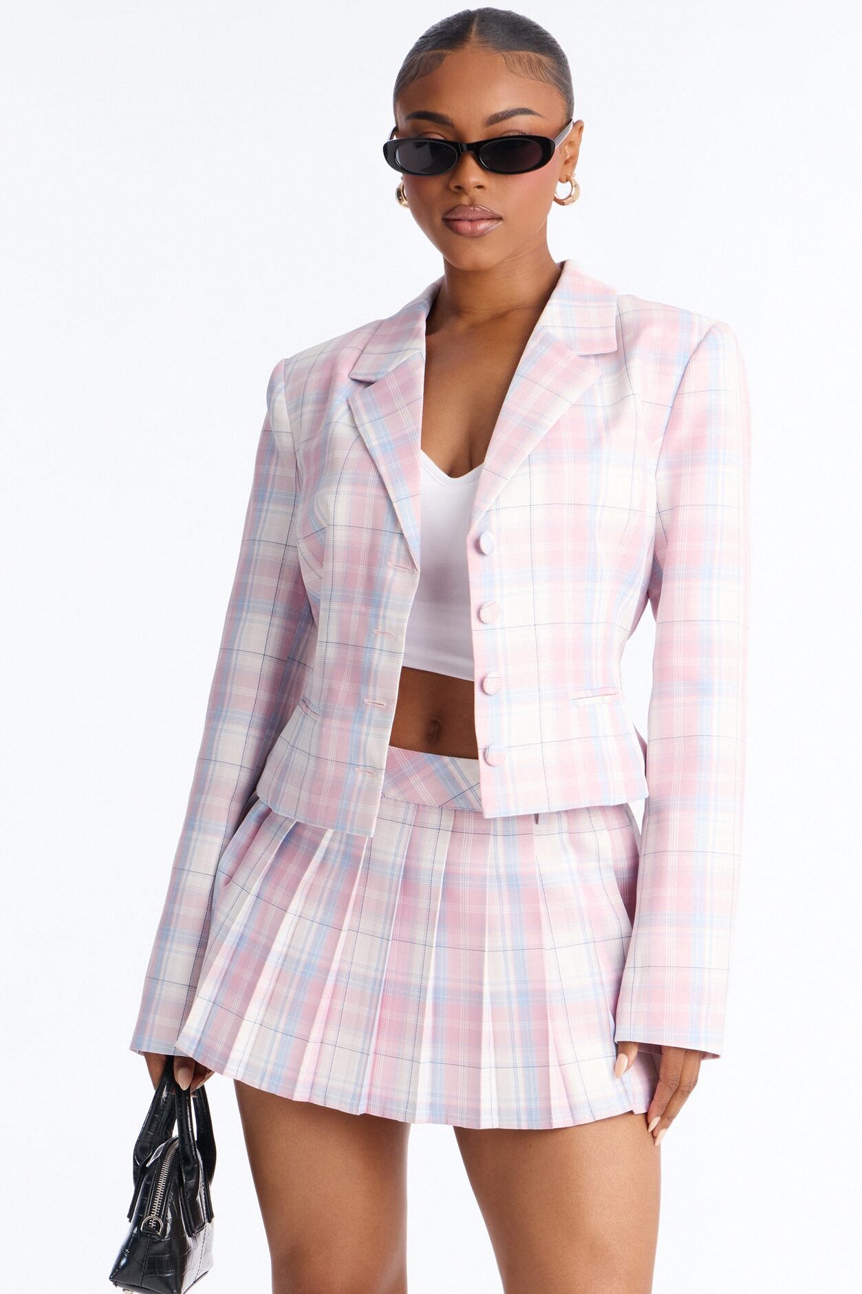 Charmed Twill Plaid Blazer - Pink/combo
