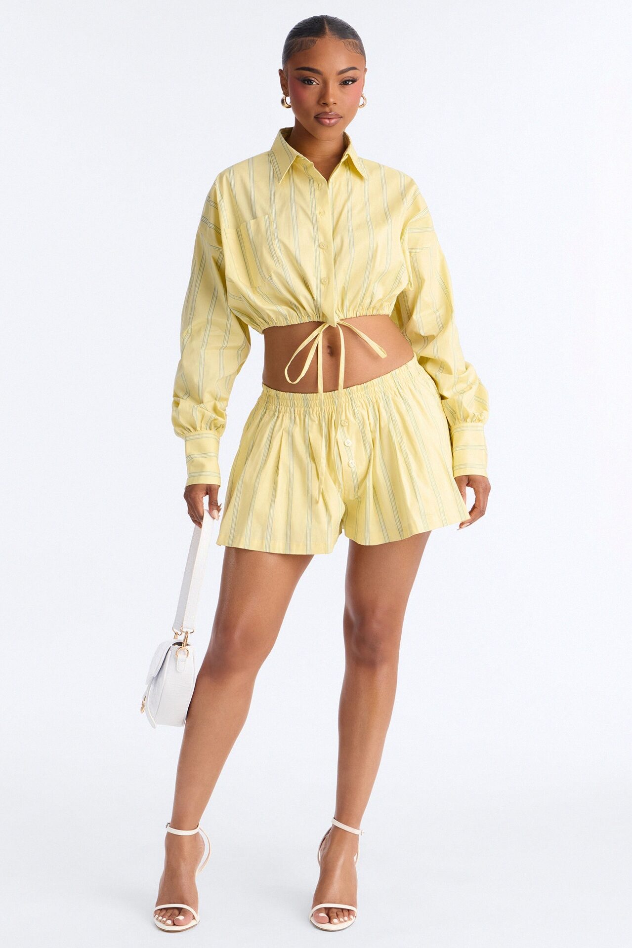 Penelope Pinstripe Short Set - Yellow/combo