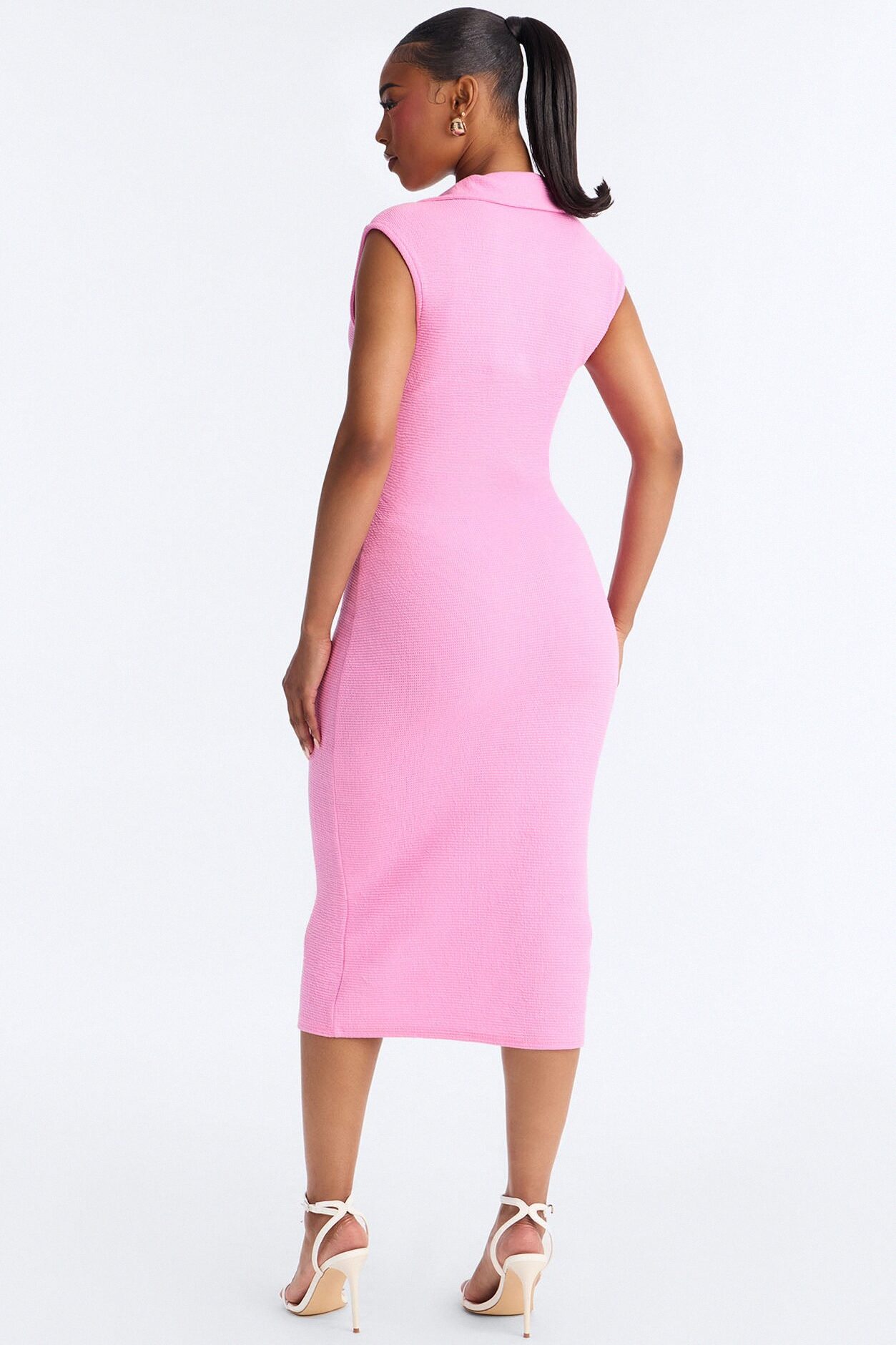 Edith Button Up Sweater Midi Dress - Pink