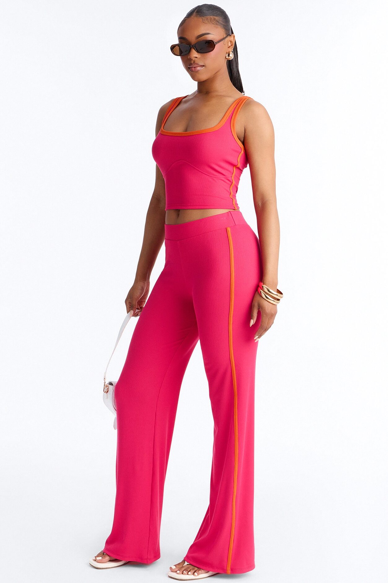 Mica Ribbed Pant Set - Fuchsia