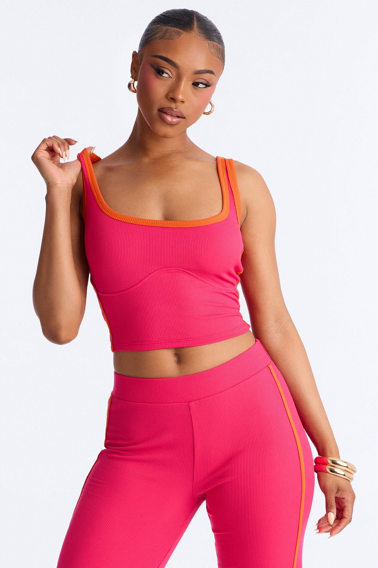 Mica Ribbed Pant Set - Fuchsia