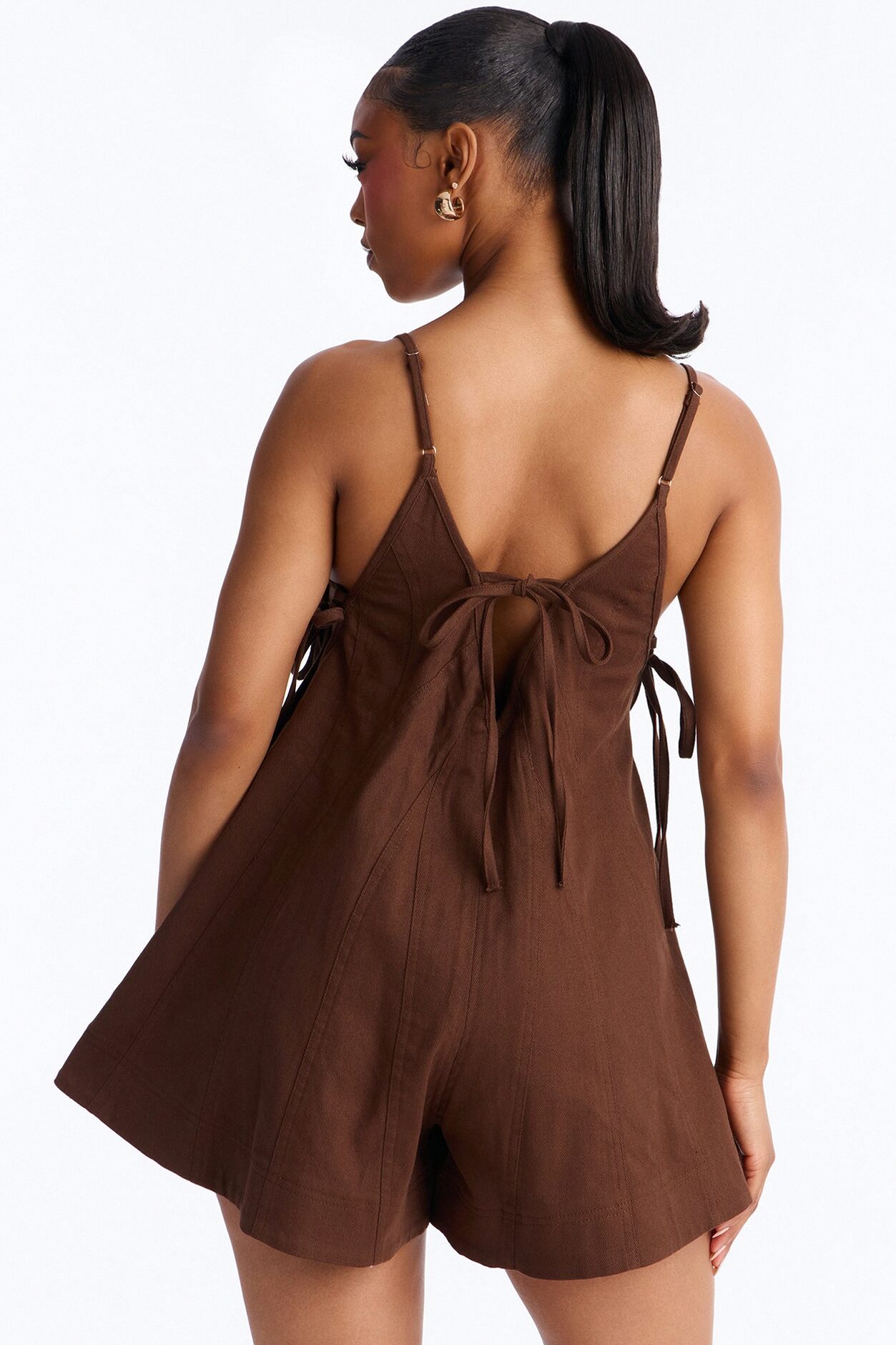 Just A Girl Twill Romper - Brown