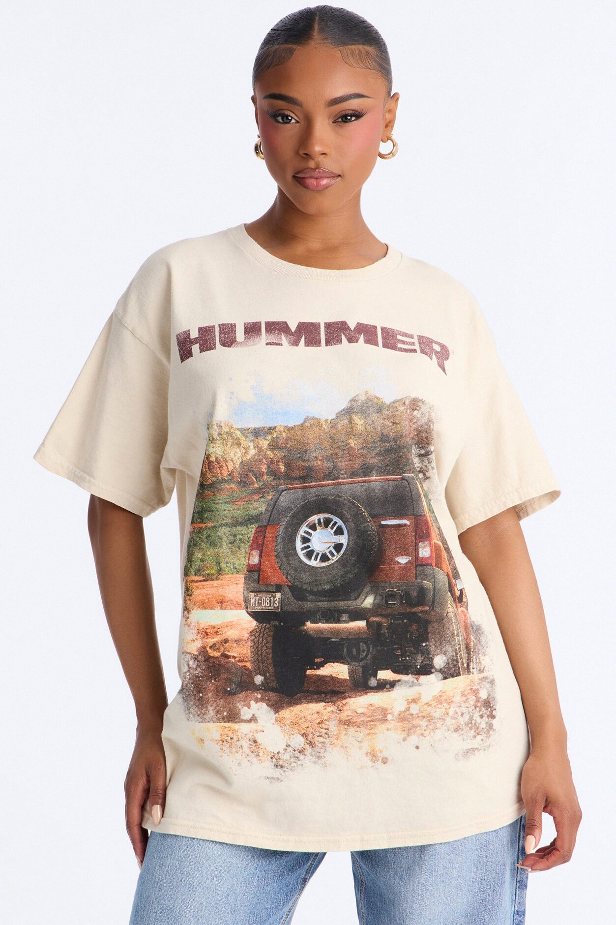 Hummer Washed Front And Back Tee - Natural