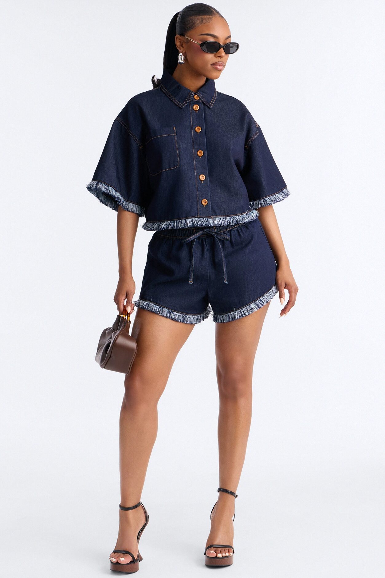 Farina Fringe Short Set - Dark Wash
