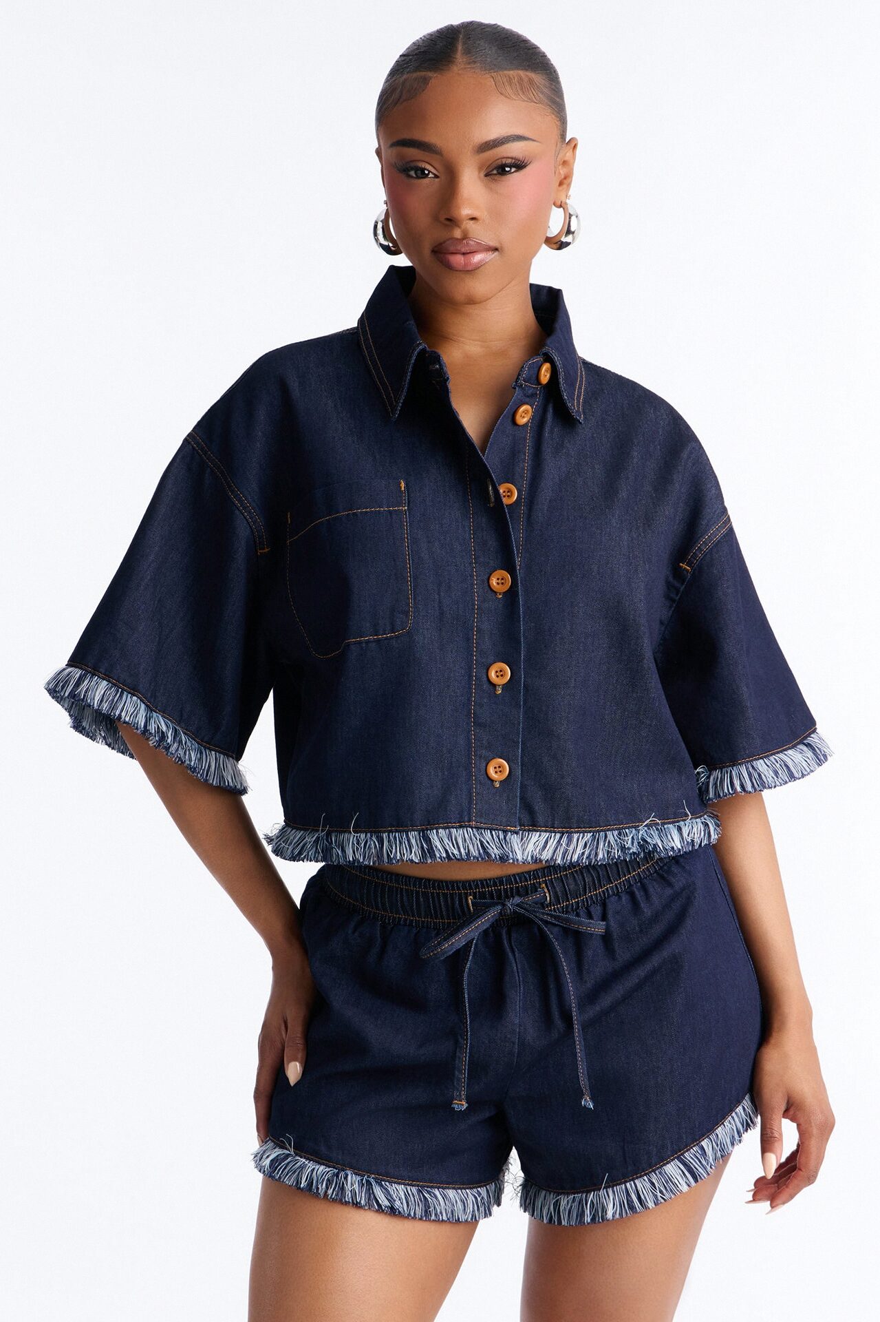 Farina Fringe Short Set - Dark Wash