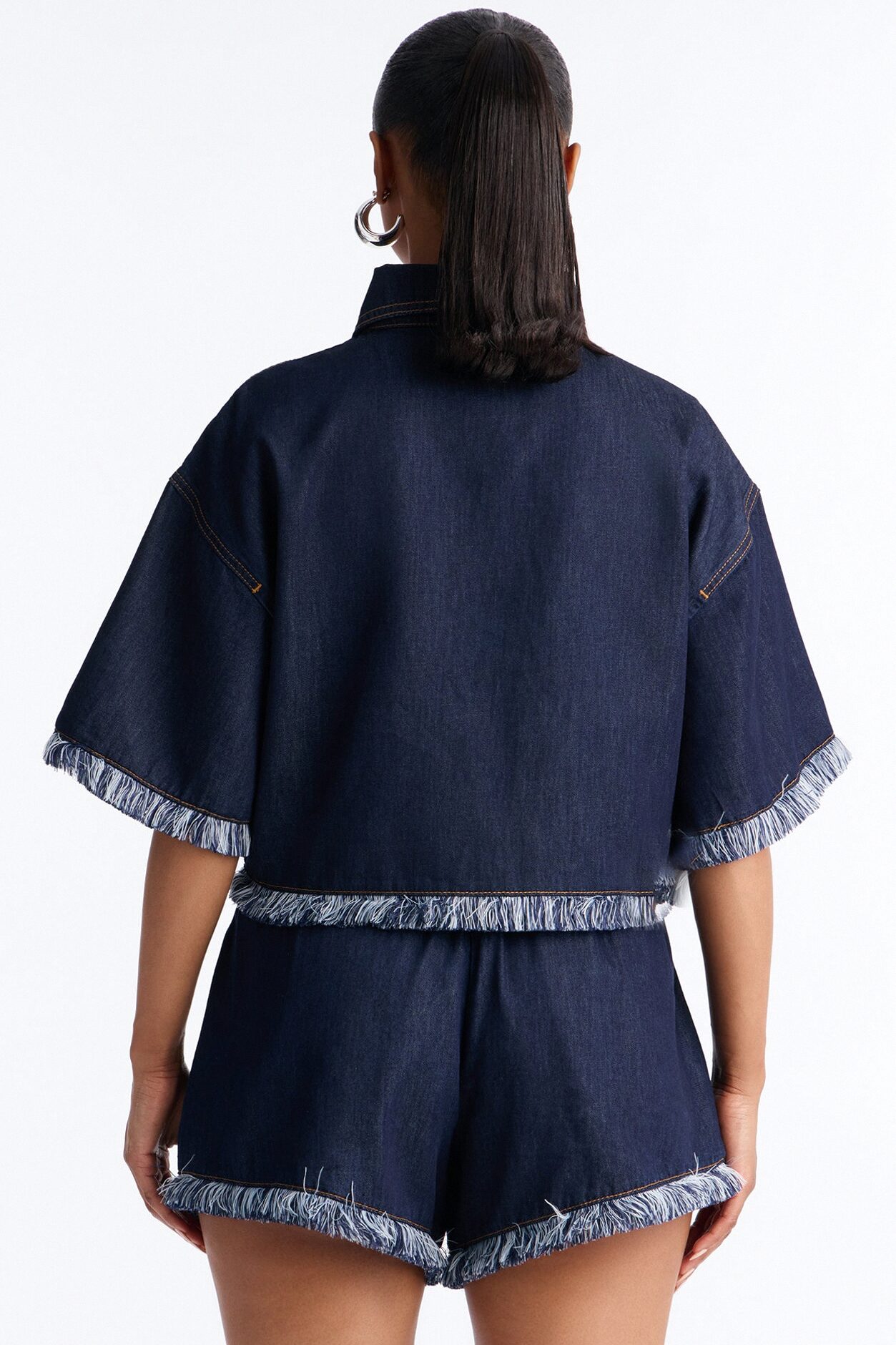 Farina Fringe Short Set - Dark Wash