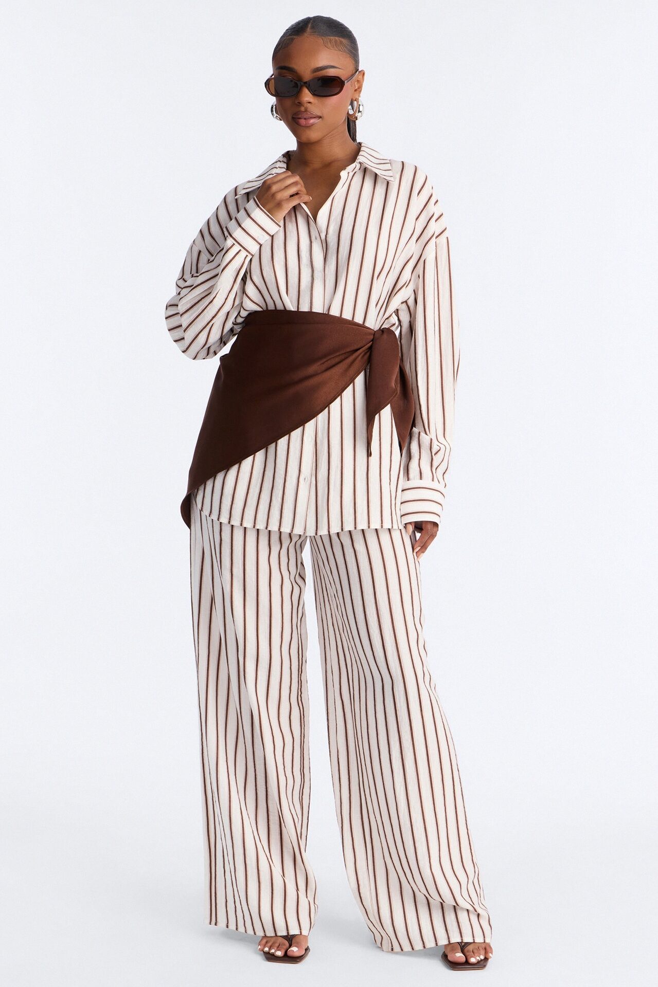 Senna Linen 3 Piece Scarf Pant Set - White/combo