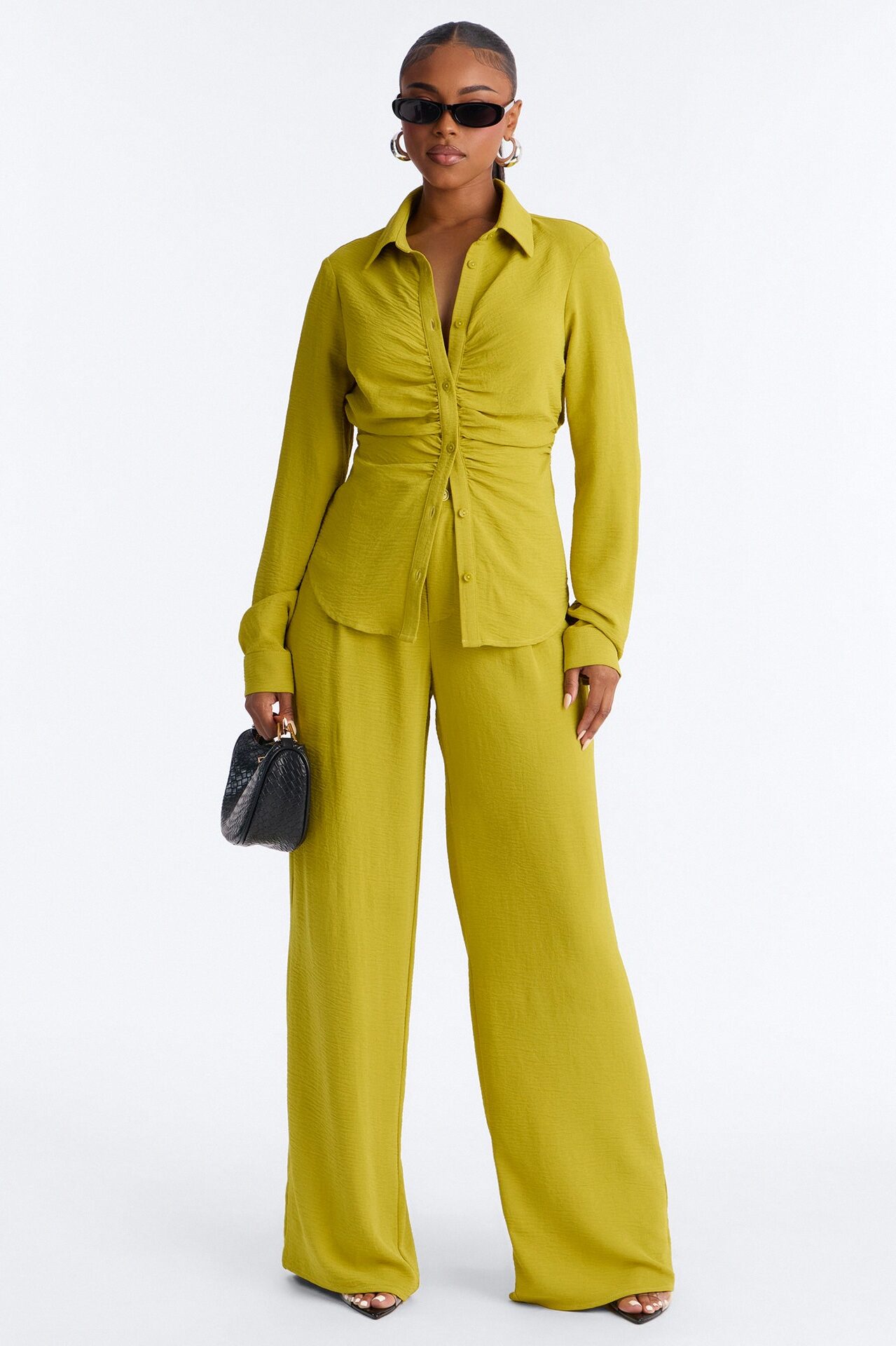 Makenzie Ruched Pant Set - Chartreuse