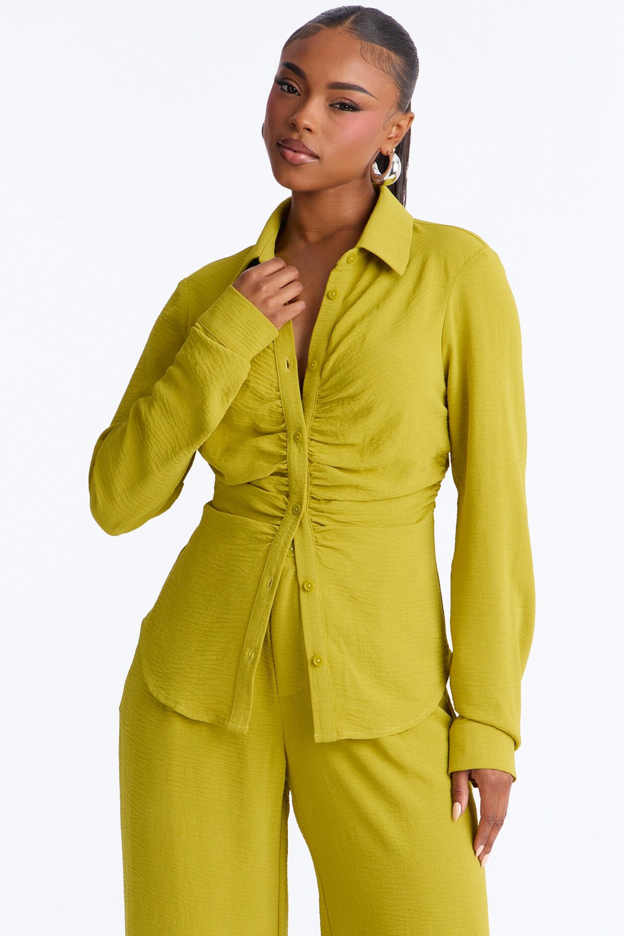 Makenzie Ruched Pant Set - Chartreuse