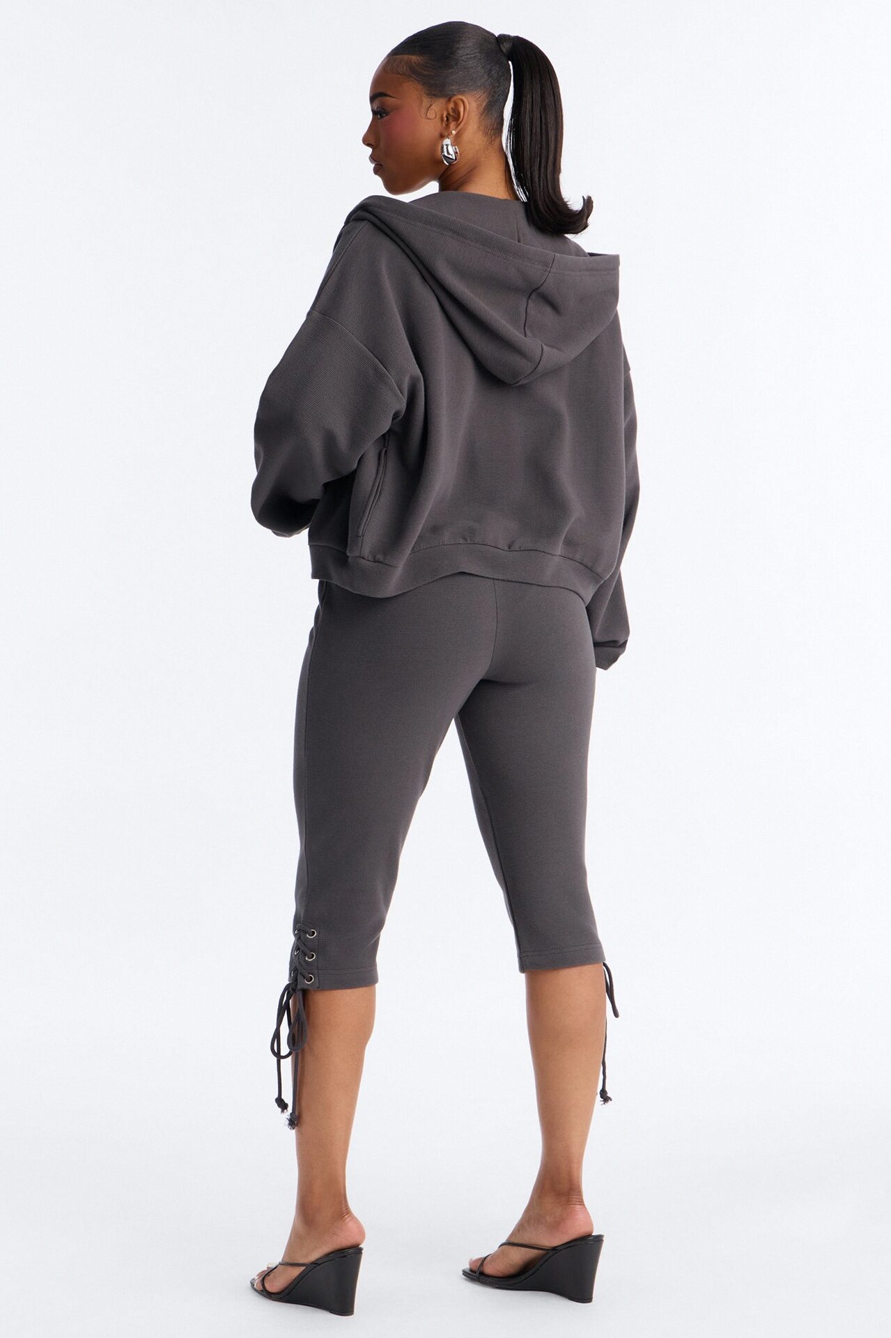 Casual Cutie Knit Capri Set - Charcoal