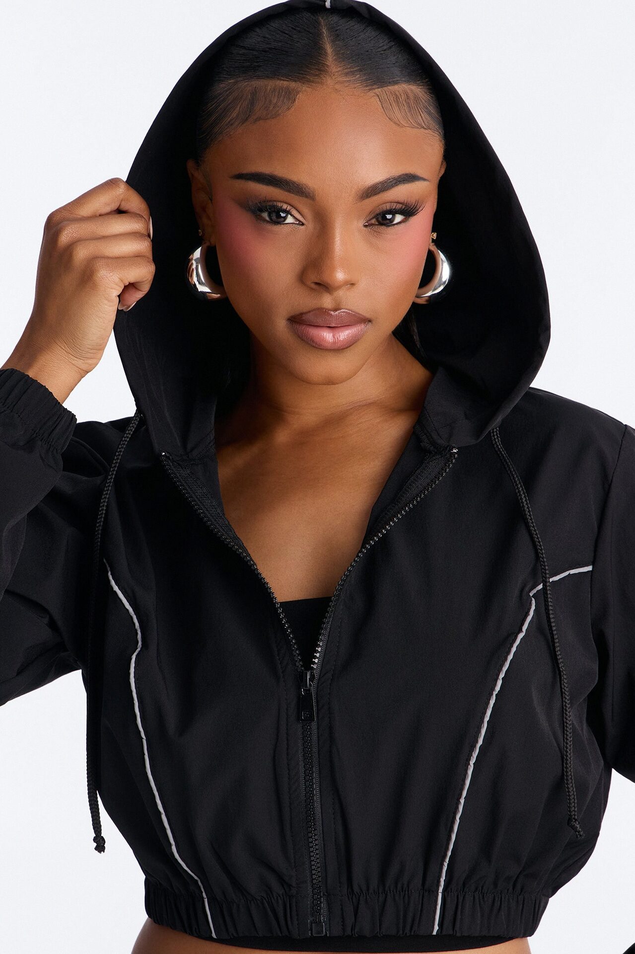 Nessa Nylon Cargo Hoodie Jogger Set - Black