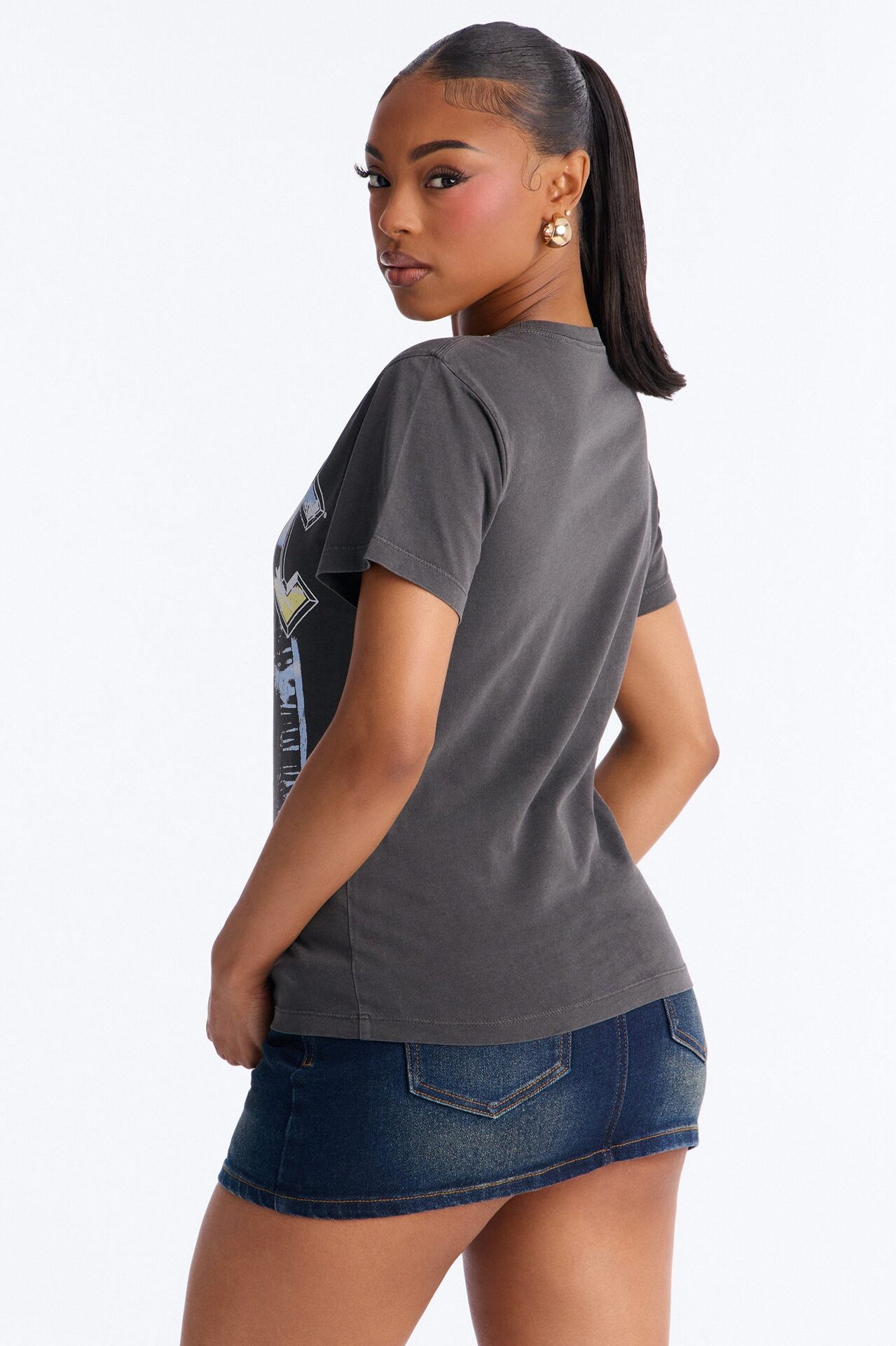 ACDC Jeweled Neck Washed Tee - Black Wash