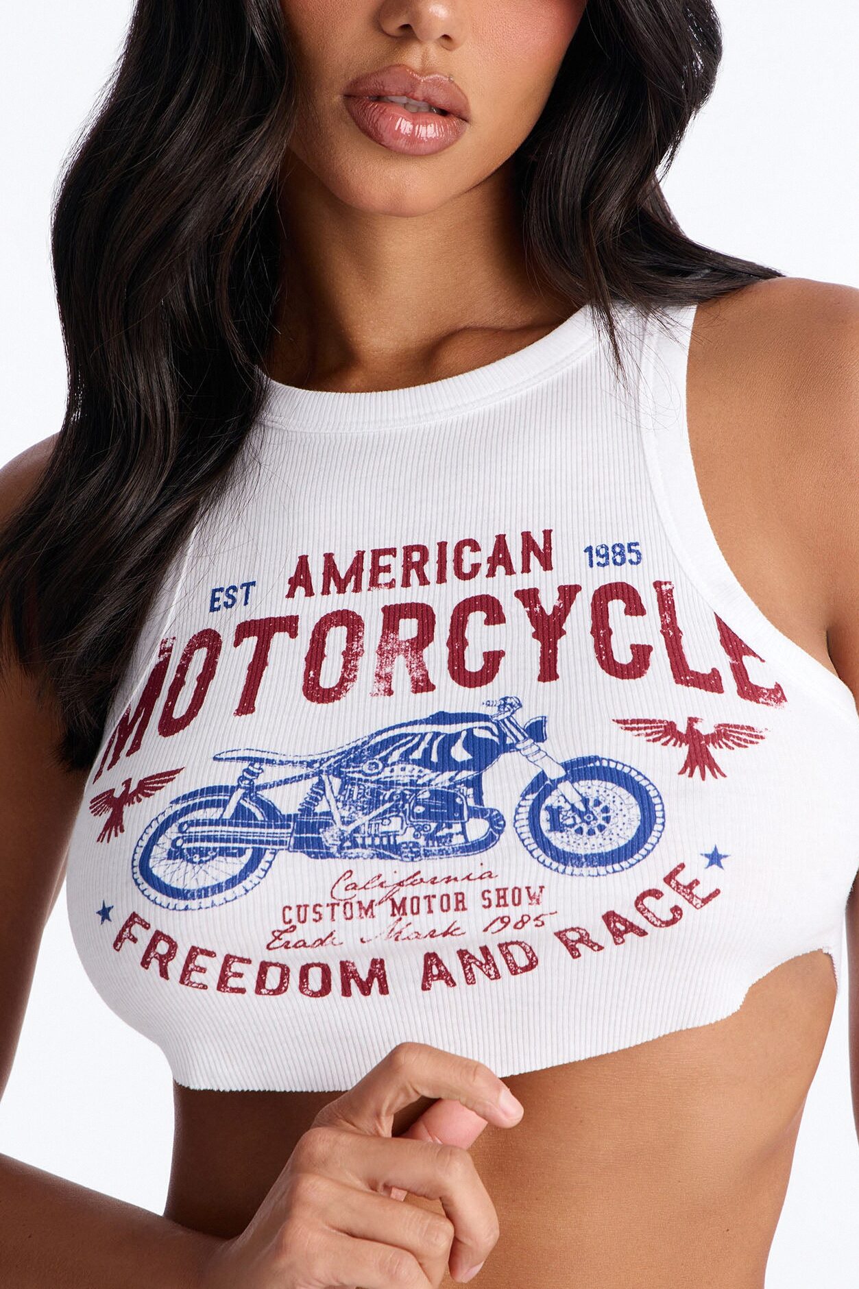 American Moto Ribbed Cropped Tank Top - White