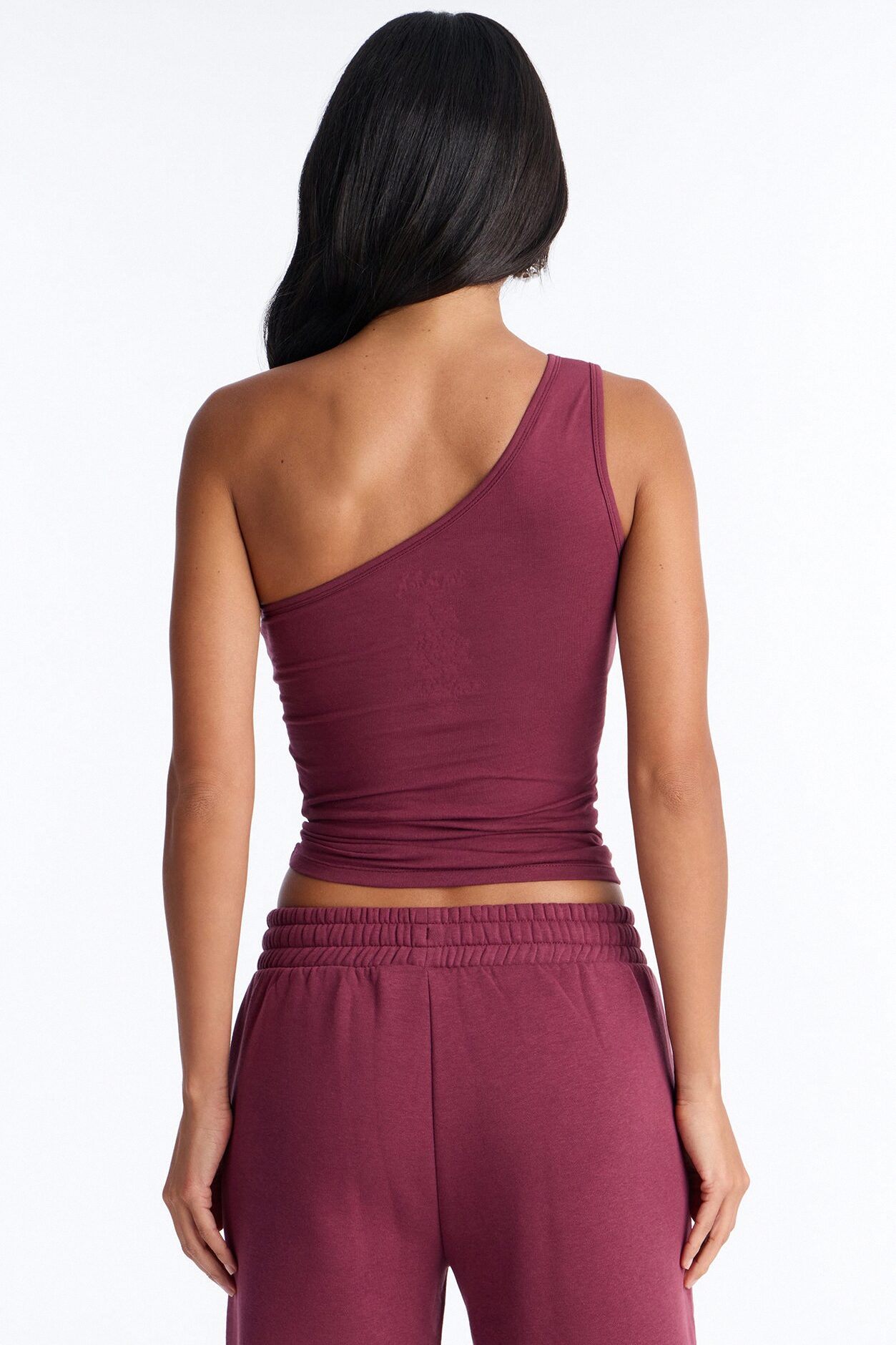 Von Dutch Studded One Shoulder Tank Top - Burgundy