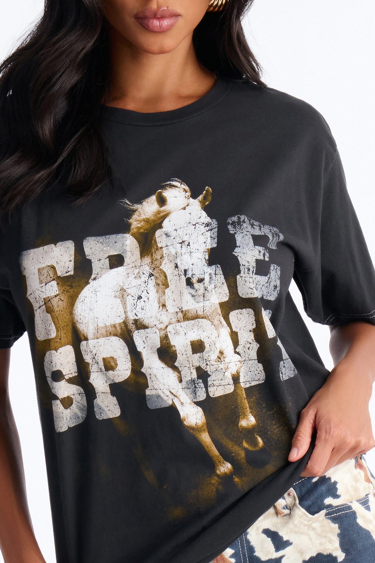 Free Spirit Horses Washed Tee - Black Wash