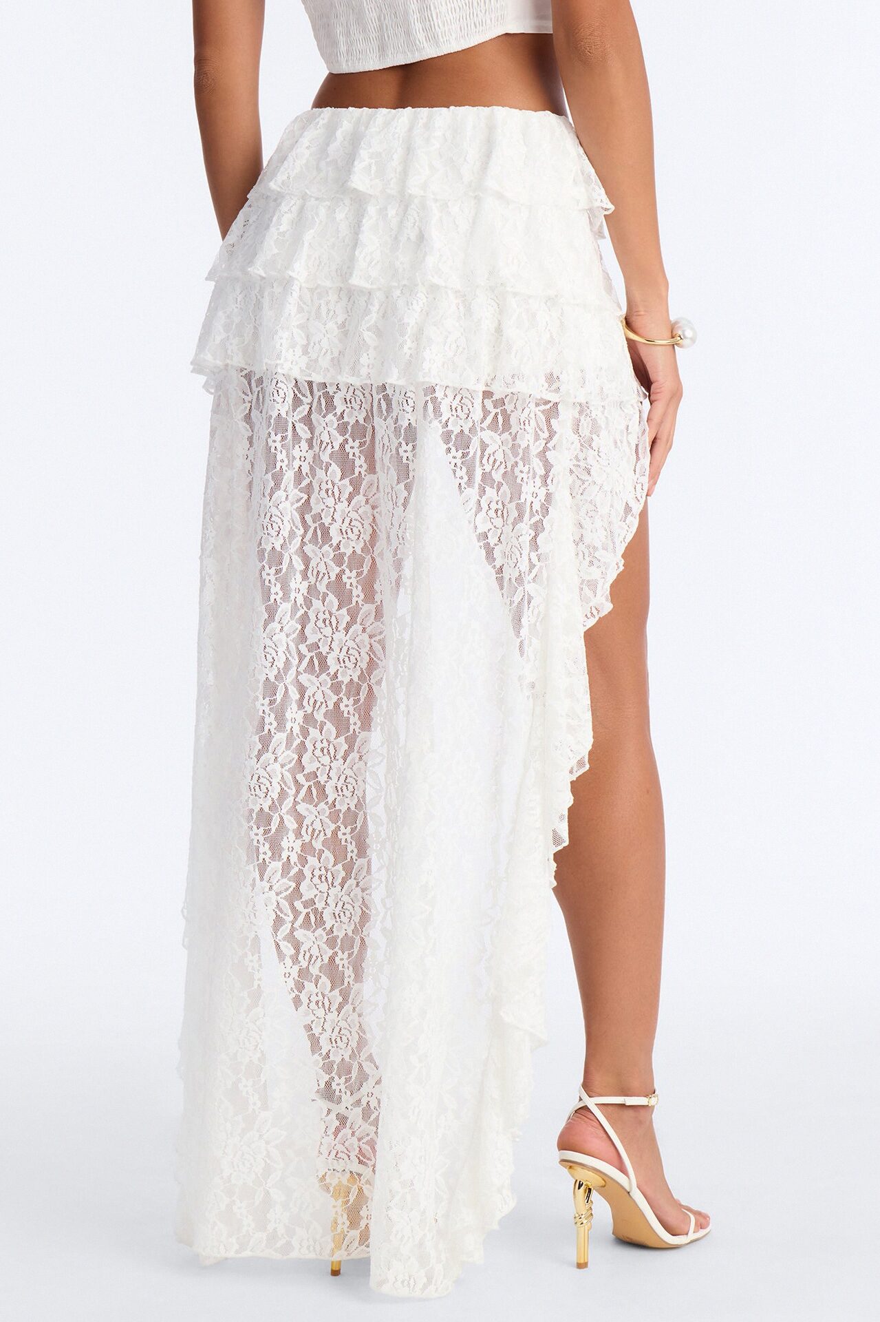 Lovers Bliss High Low Tiered Lace Skort - Ivory