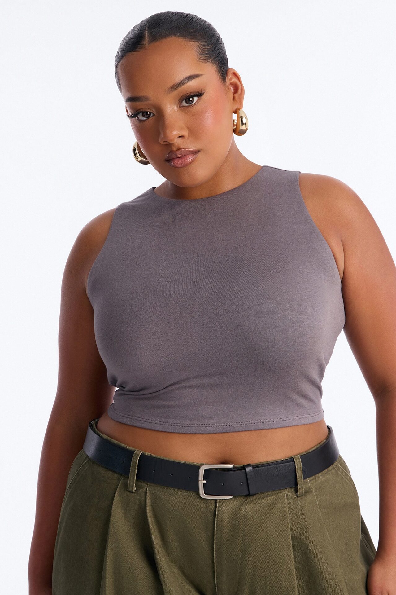 Amberly Double Lined Jersey Tank - Grey