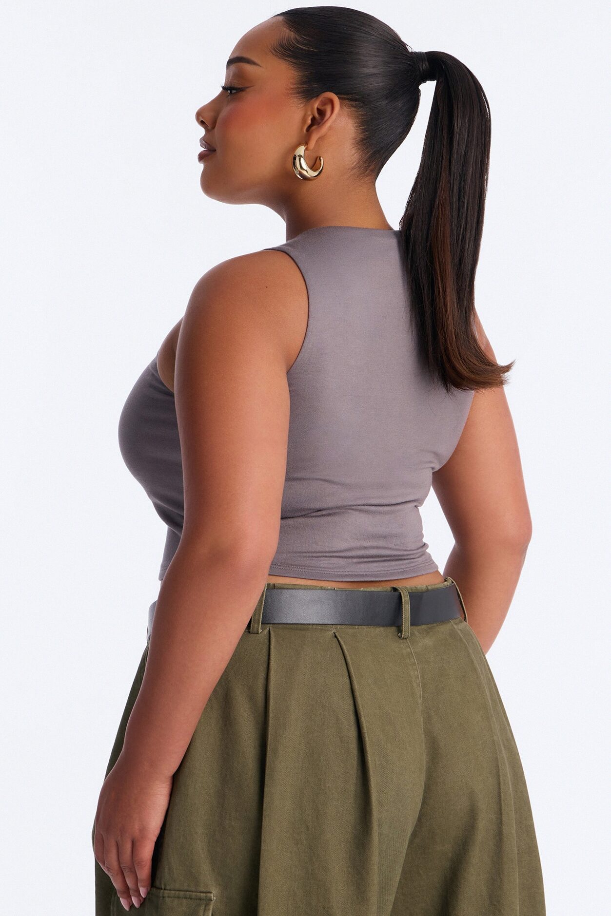 Amberly Double Lined Jersey Tank - Grey