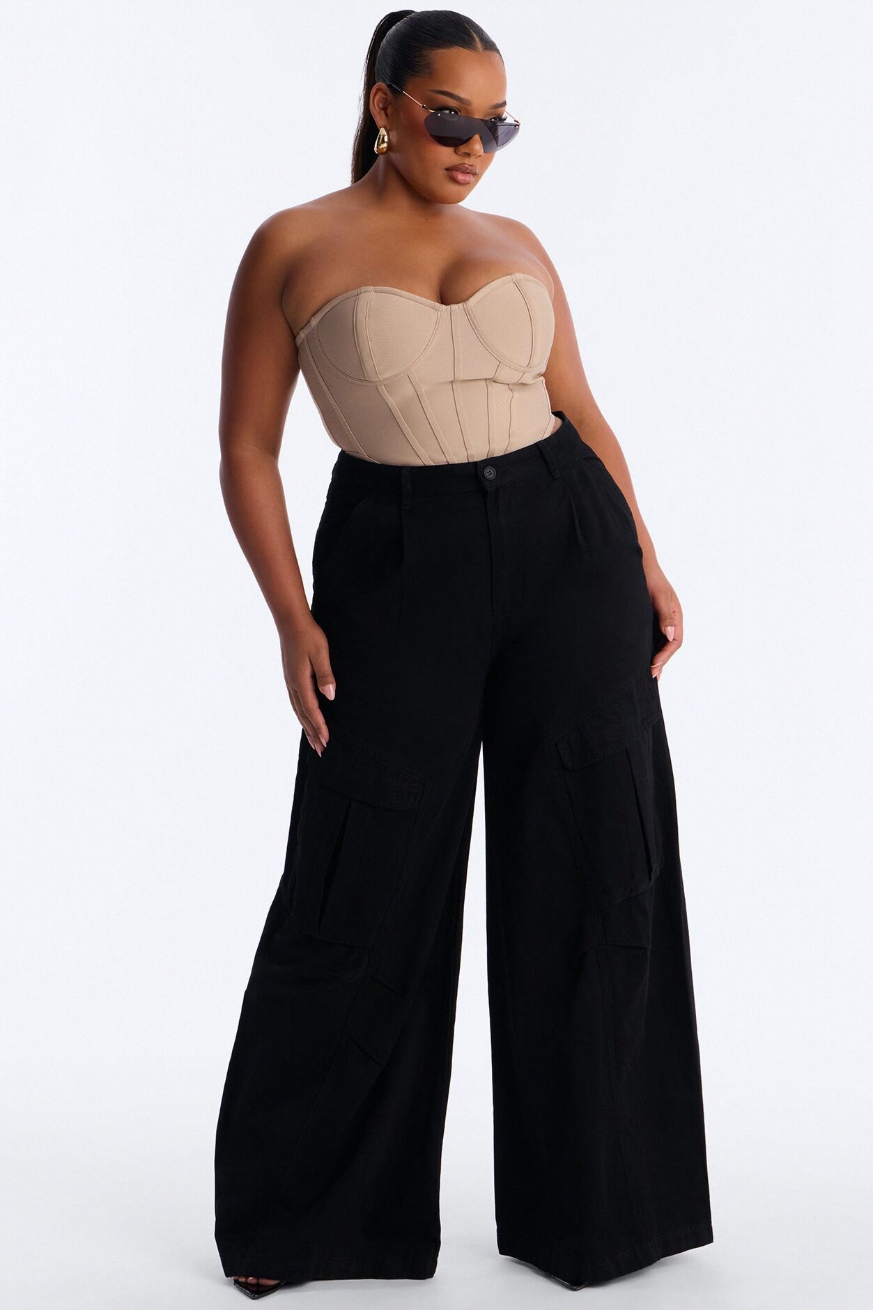 Destiny High Rise Wide Leg Cargo Pant 33″ - Black