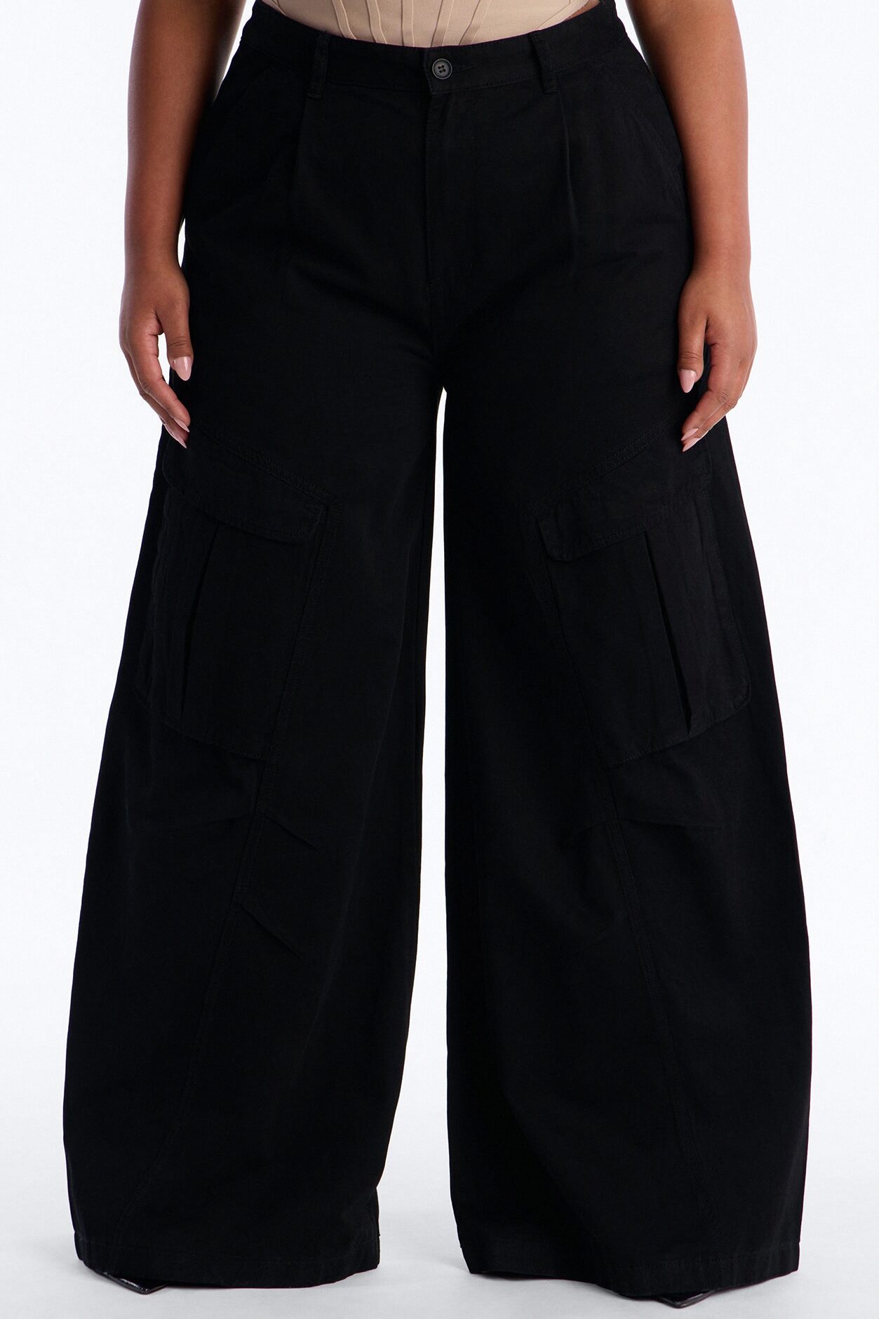 Destiny High Rise Wide Leg Cargo Pant 33″ - Black