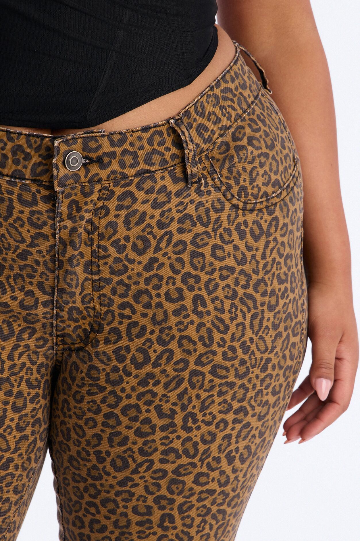Retro Animal Skinny Capri Jeans - Brown Combo
