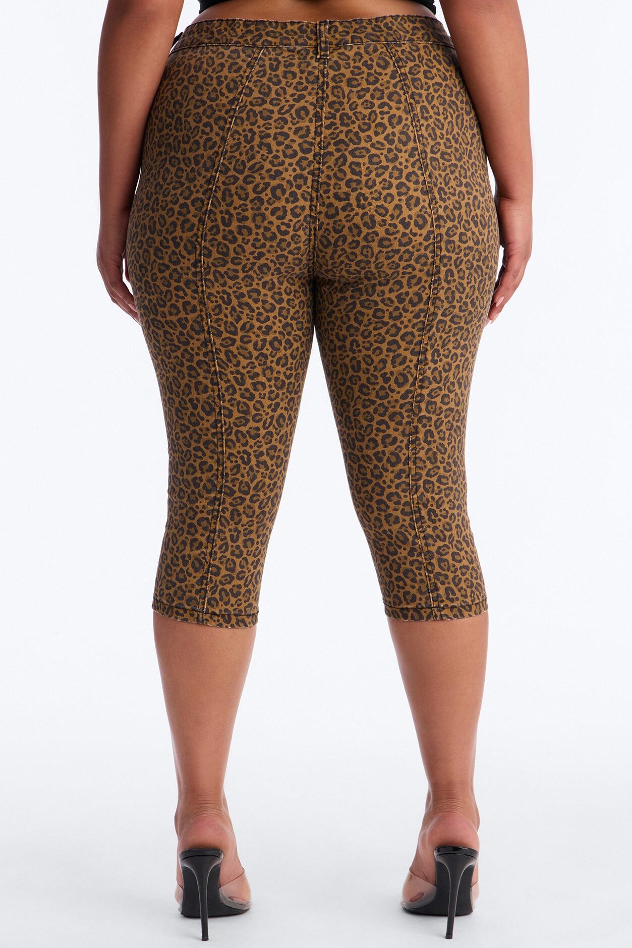 Retro Animal Skinny Capri Jeans - Brown Combo
