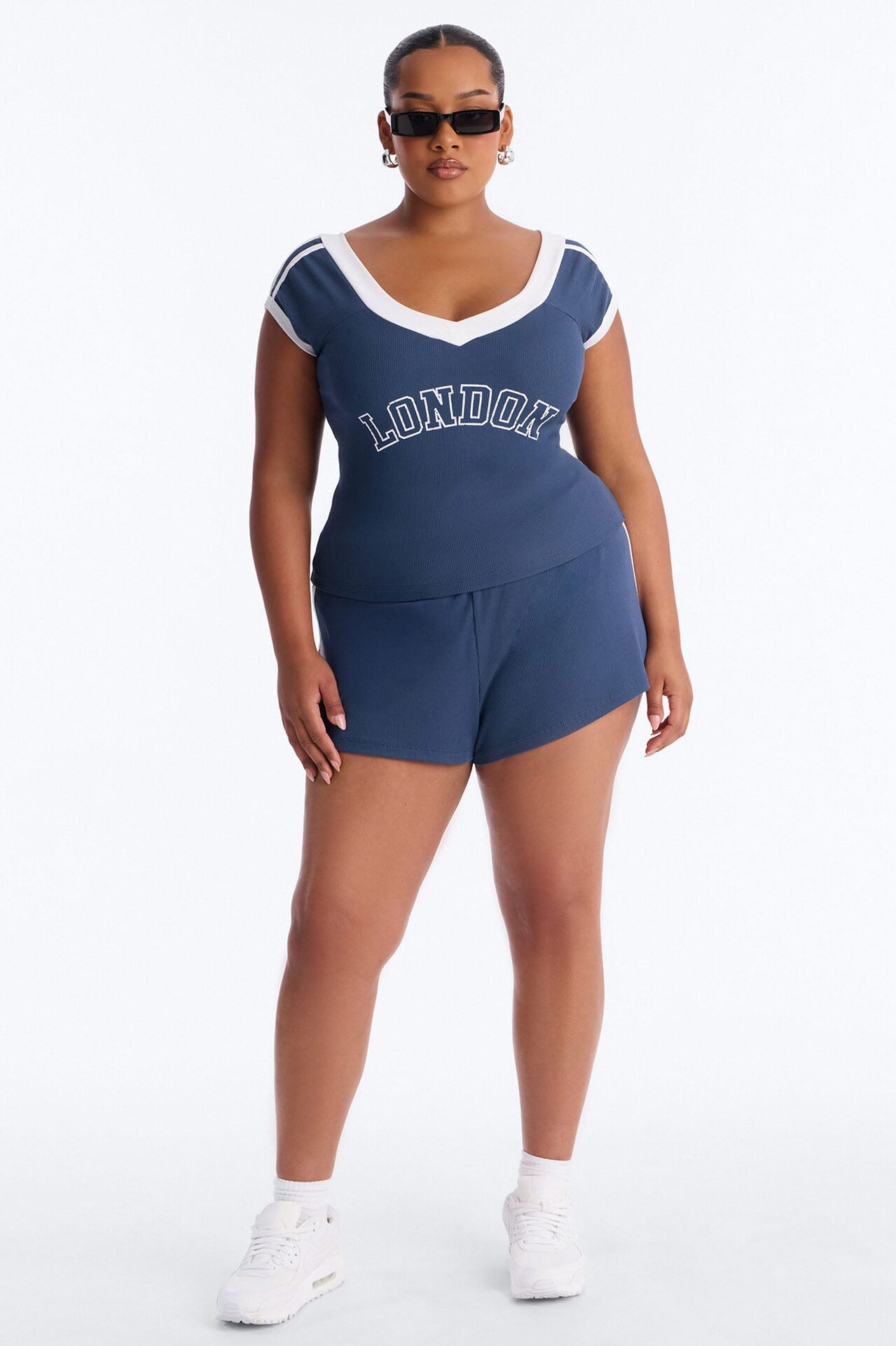 London Is Calling Ribbed Short Set - Navy