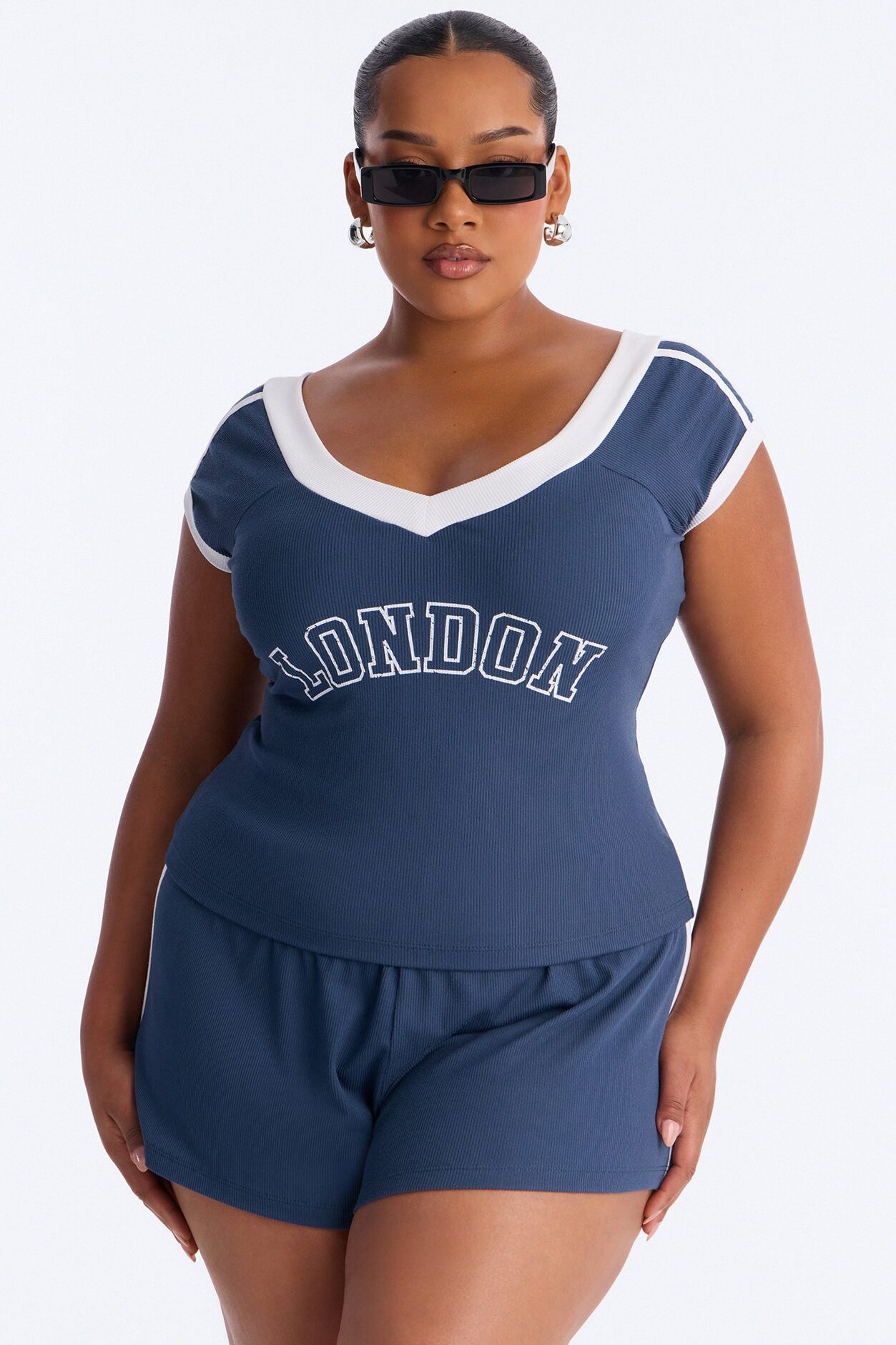 London Is Calling Ribbed Short Set - Navy